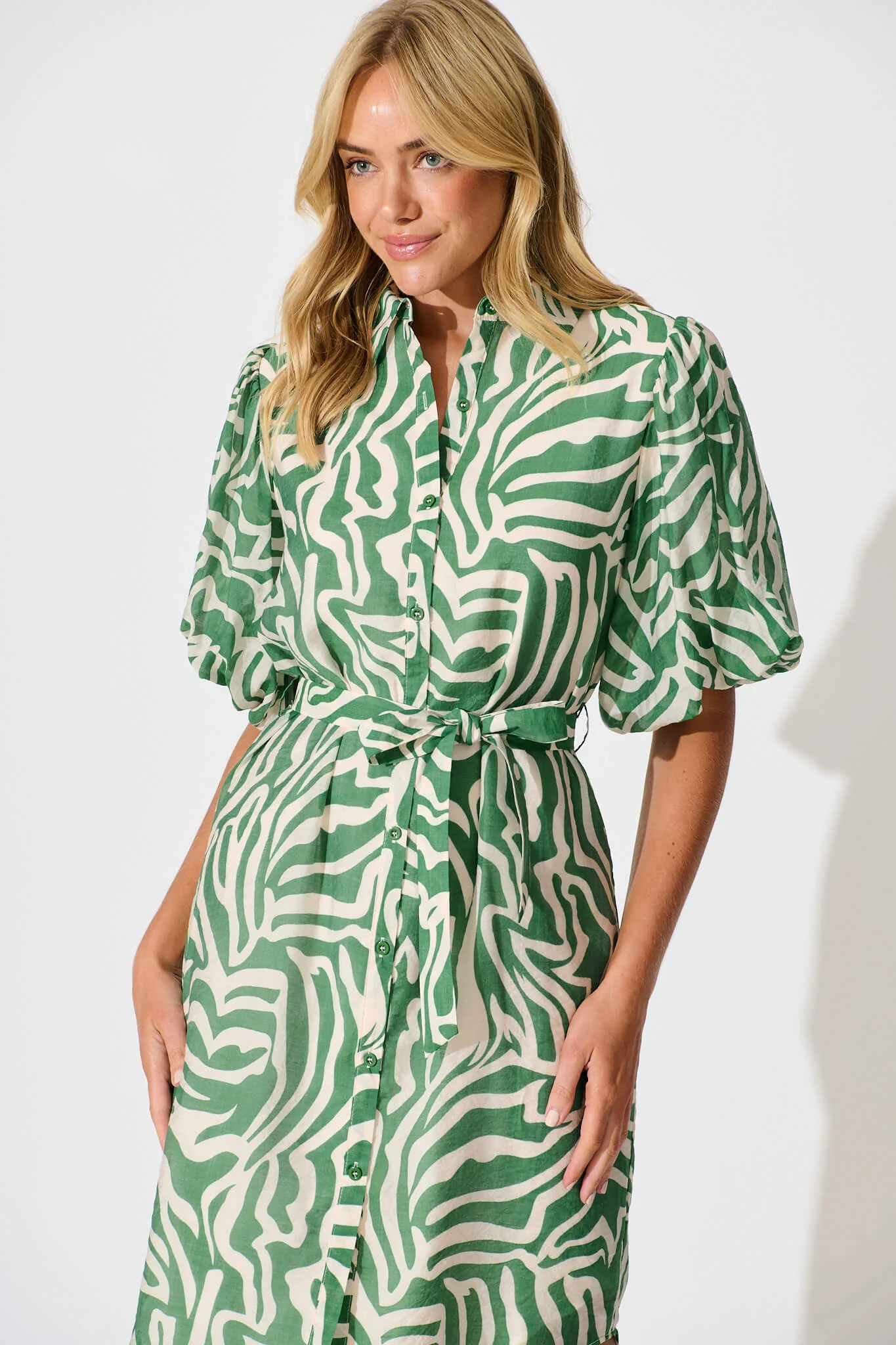Holly Shirt Dress Green and White - Image 2