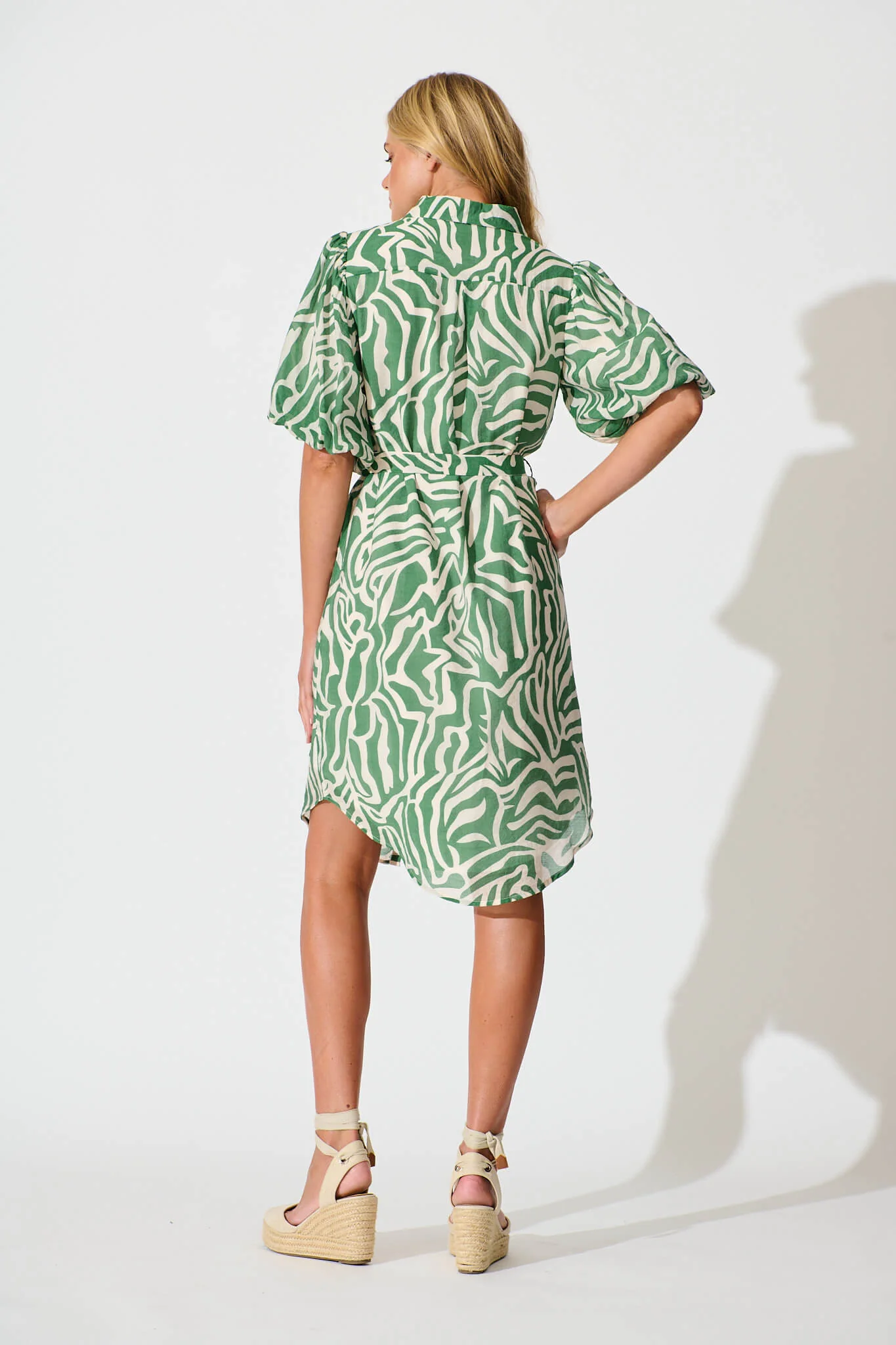 Holly Shirt Dress Green and White - Image 4
