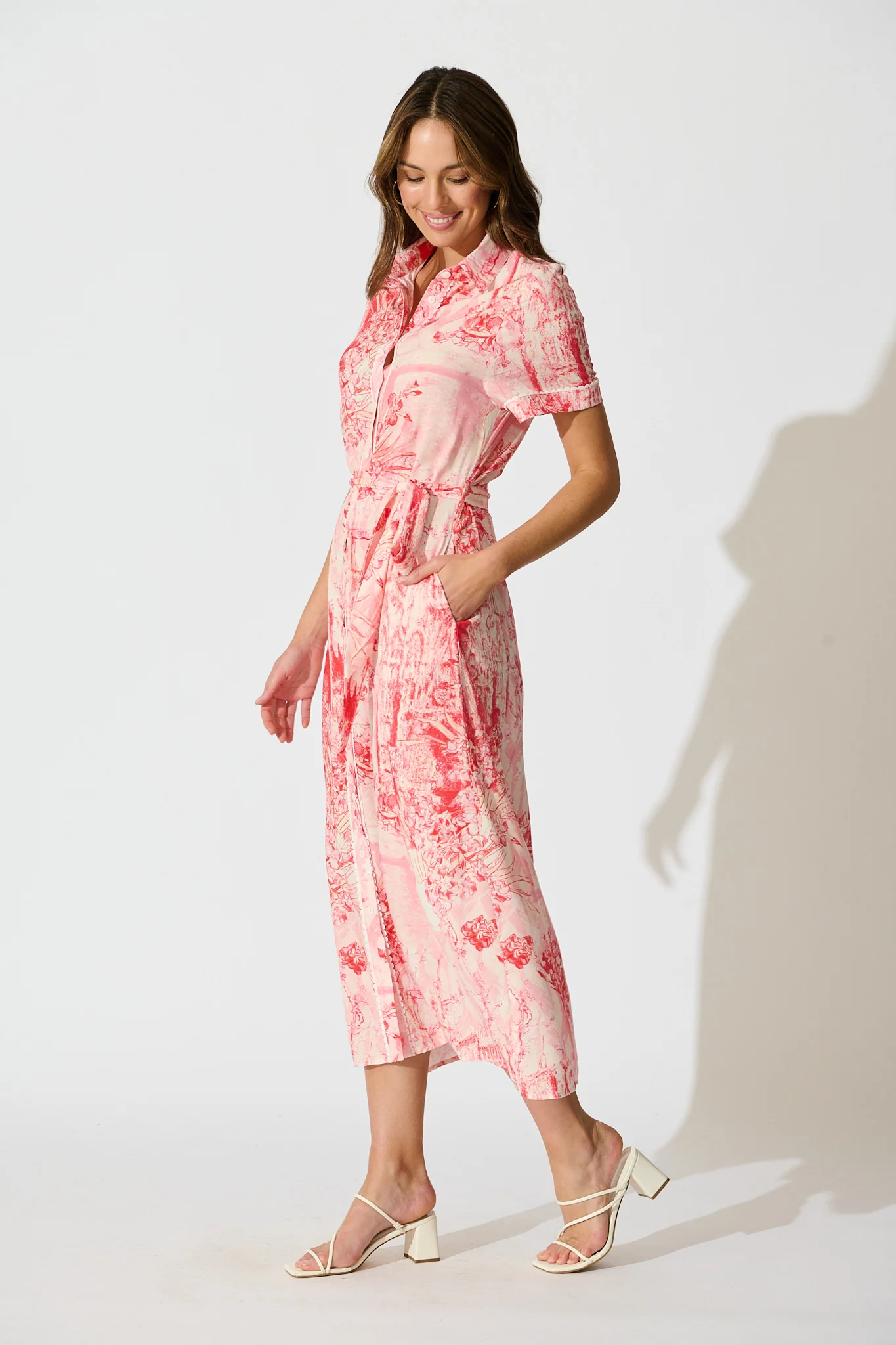 Hope Maxi Shirt Dress in Multi Pink Print - Image 3