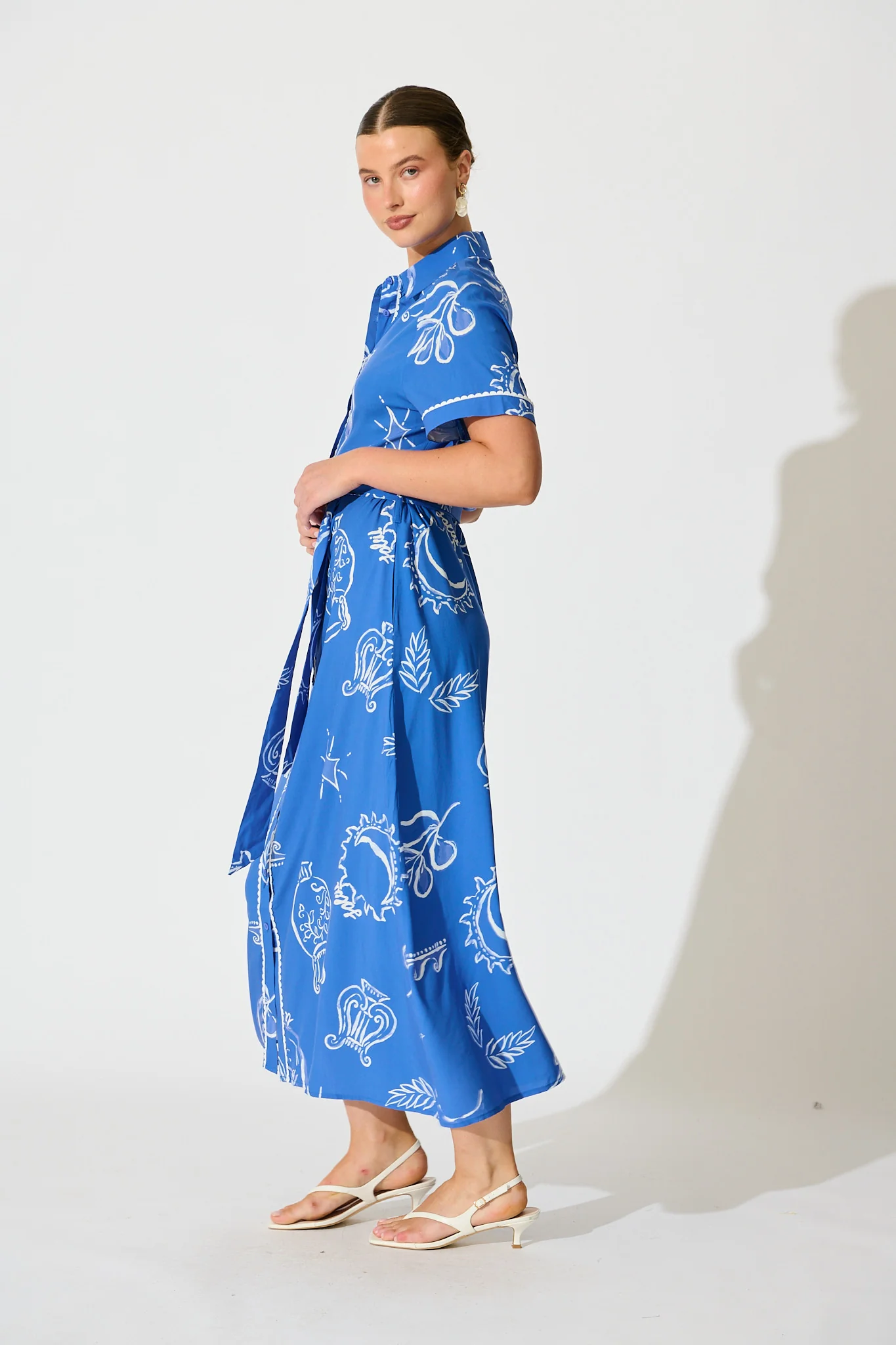 Hope Midi Shirt Dress in Blue with White Print - Image 3