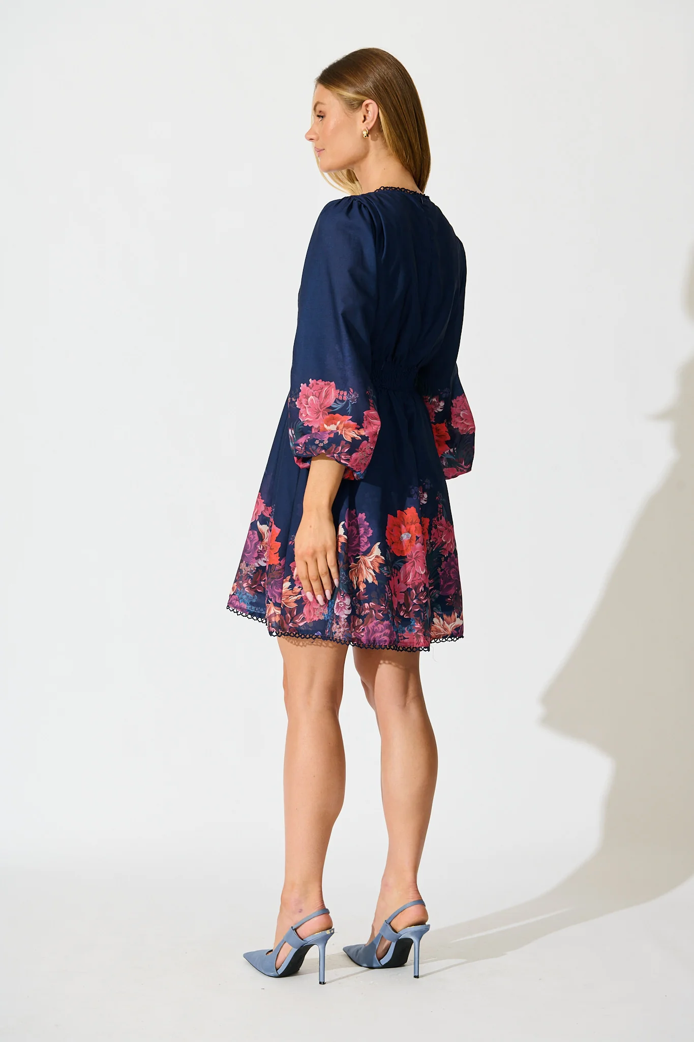 Horizon Bloom Dress in Navy Floral Cotton Blend - Image 4