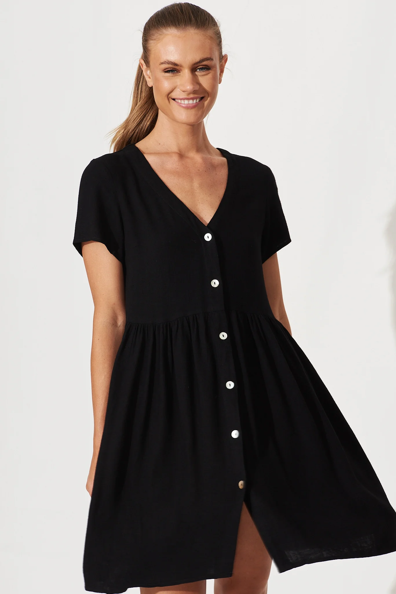 Horizon Smock Dress In Black Linen Blend - Image 2