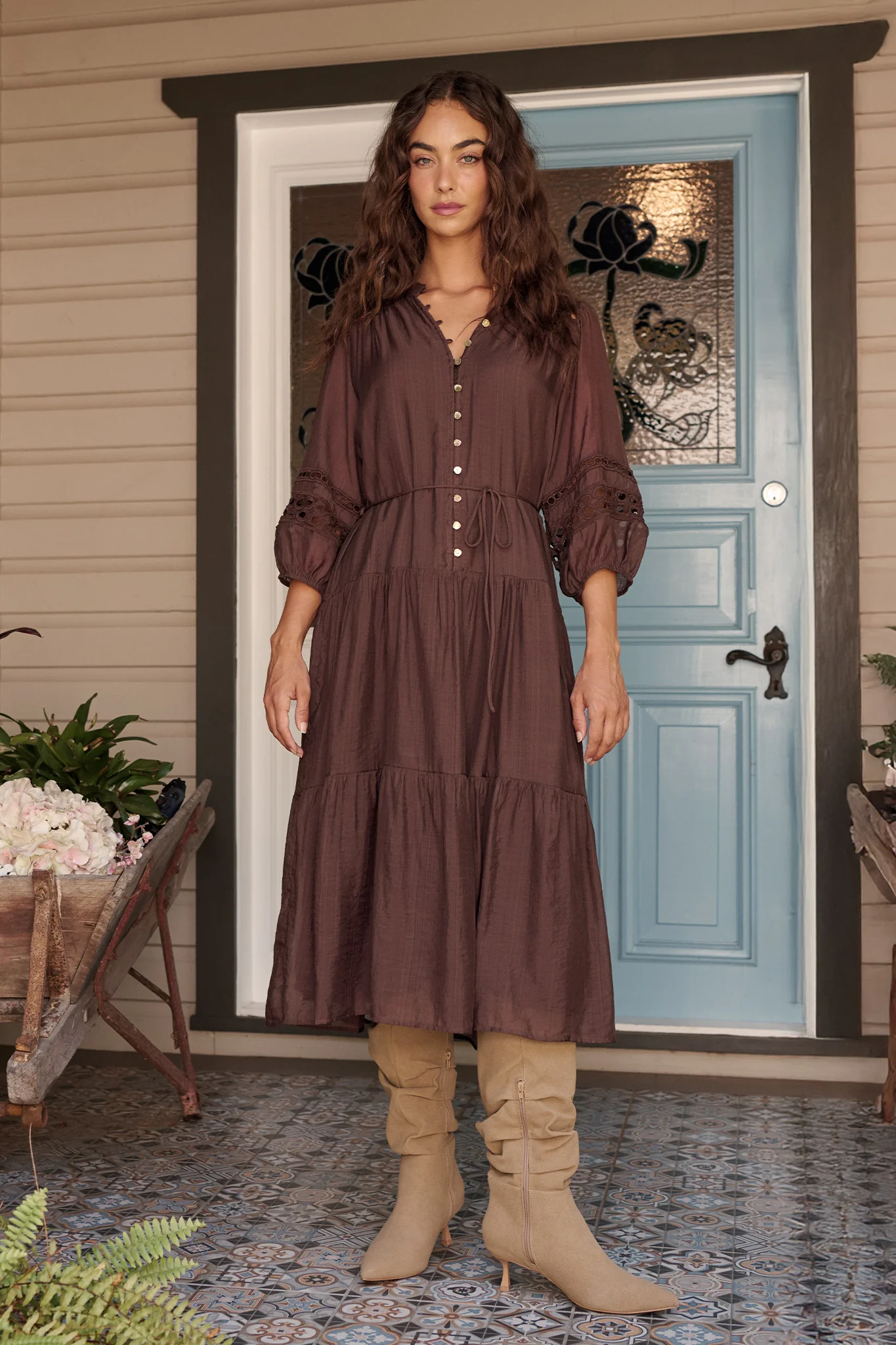Hyacinth Midi Dress in Chocolate - Image 4