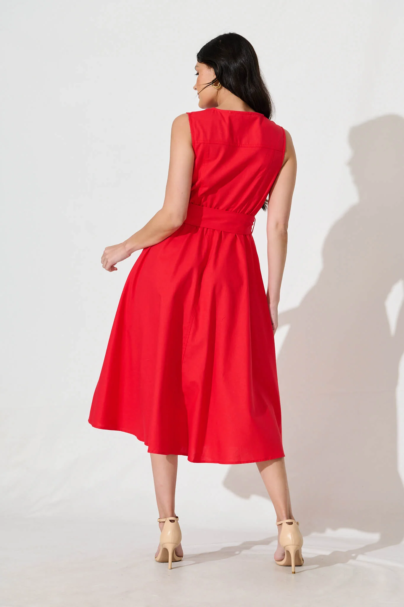 Iliya Midi Dress in Red Cotton Linen - Image 8
