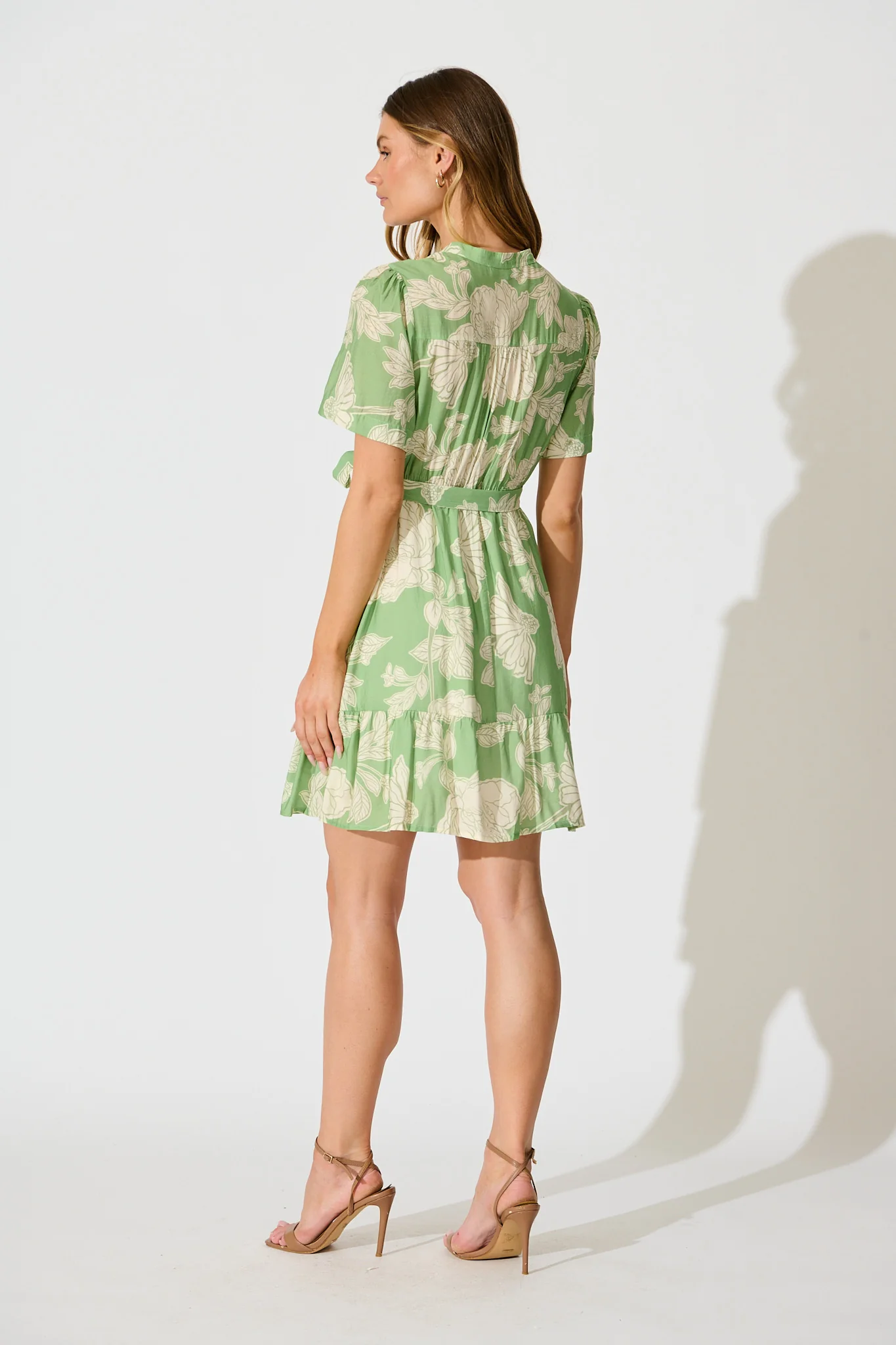 Illiana Dress in Green and Cream Floral - Image 4