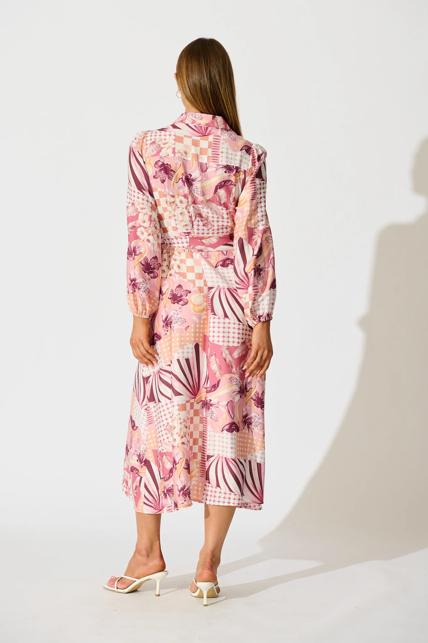 Imagination Midi Shirt Dress in Pink Patchwork Floral - Image 4