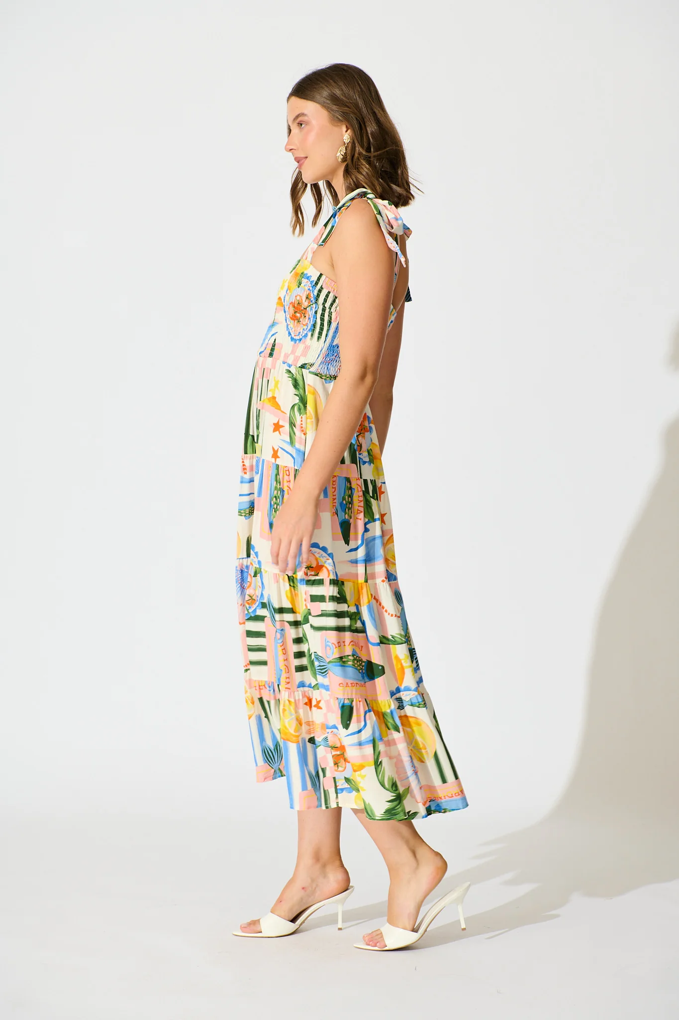 Imali Maxi Sundress in Cream with Multi Fruit Print - Image 3