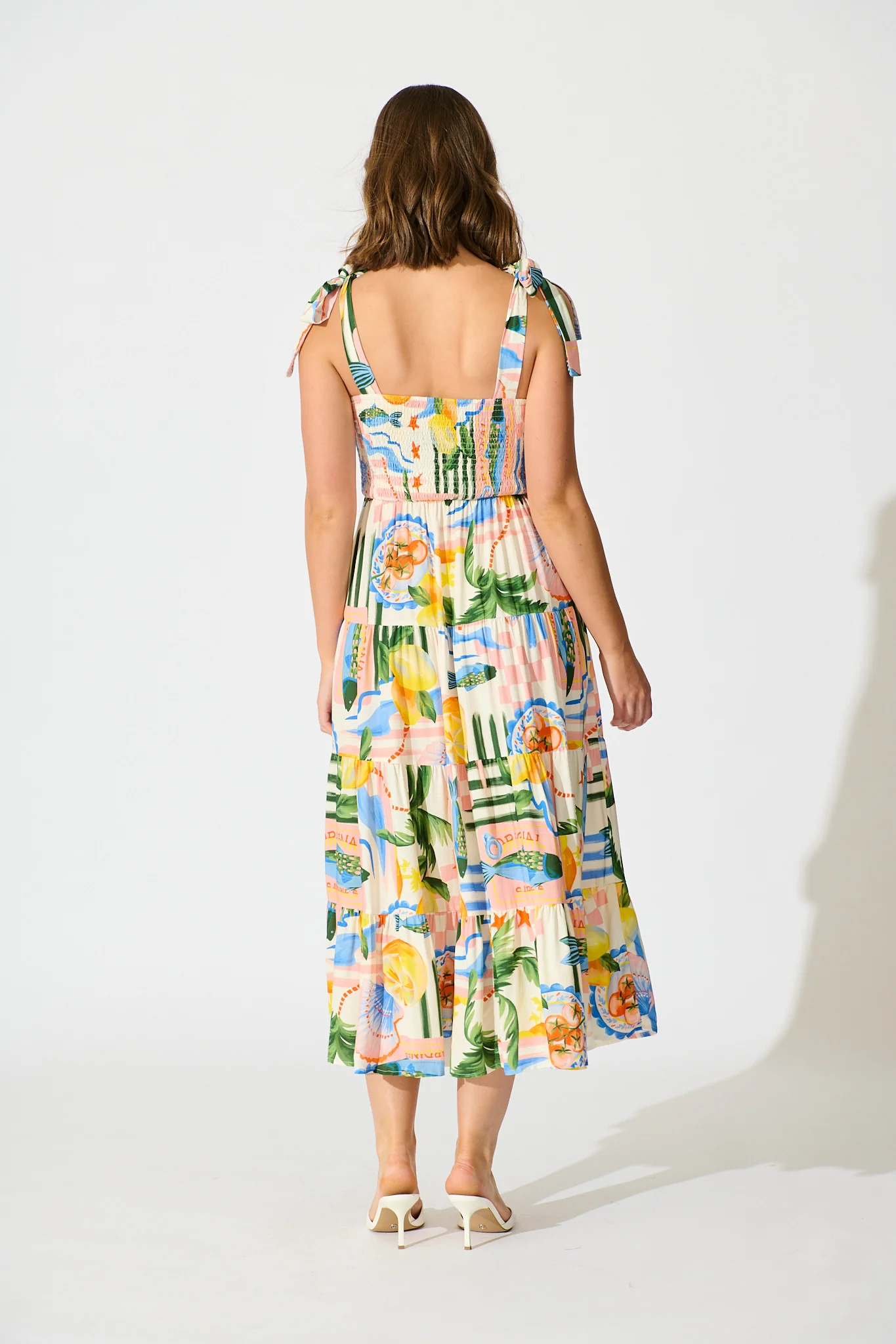 Imali Maxi Sundress in Cream with Multi Fruit Print - Image 4