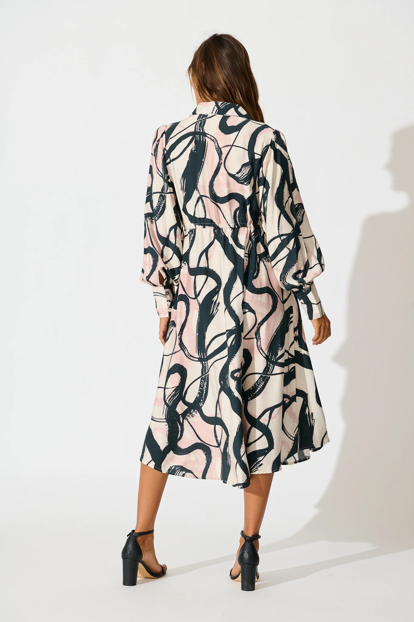 Impulse Midi Shirt Dress in Cream Multi Print - Image 4