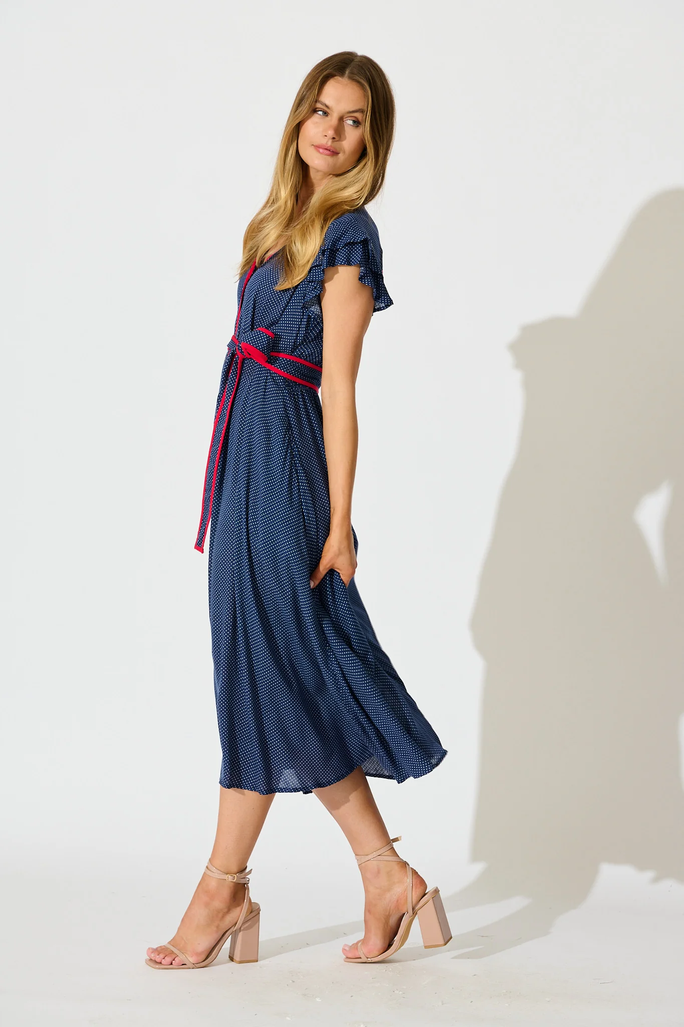 Inara Midi Dress in Navy with Polka Dot - Image 3