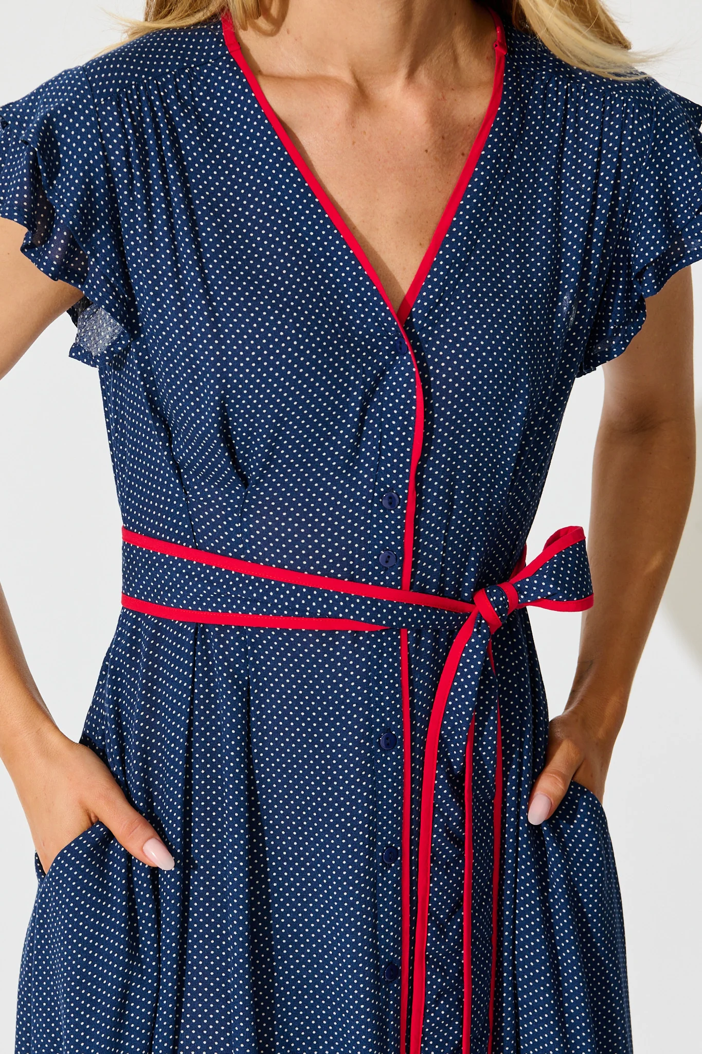 Inara Midi Dress in Navy with Polka Dot - Image 5