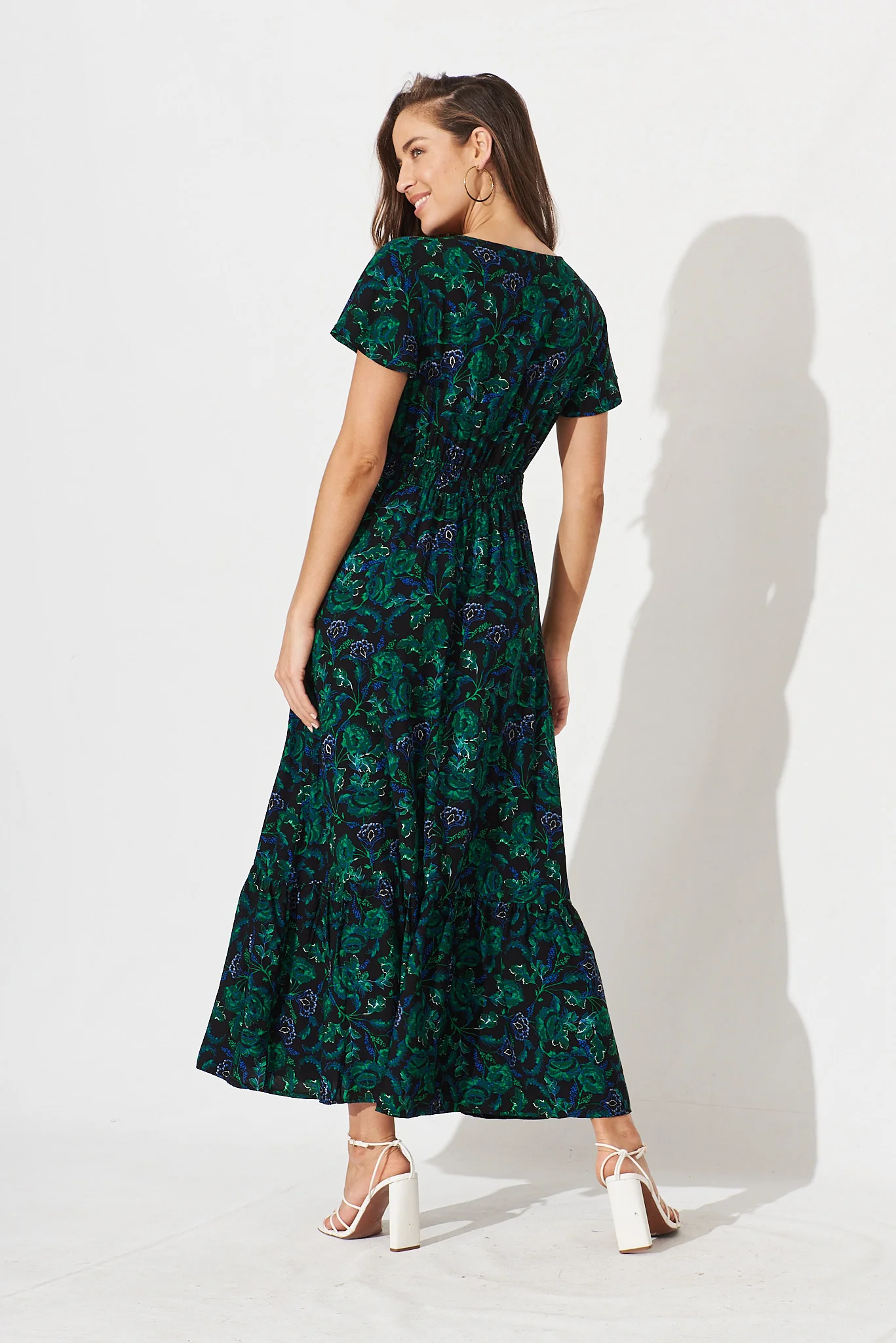 Ingra Maxi Dress In Emerald With Green And Blue Floral - Image 4