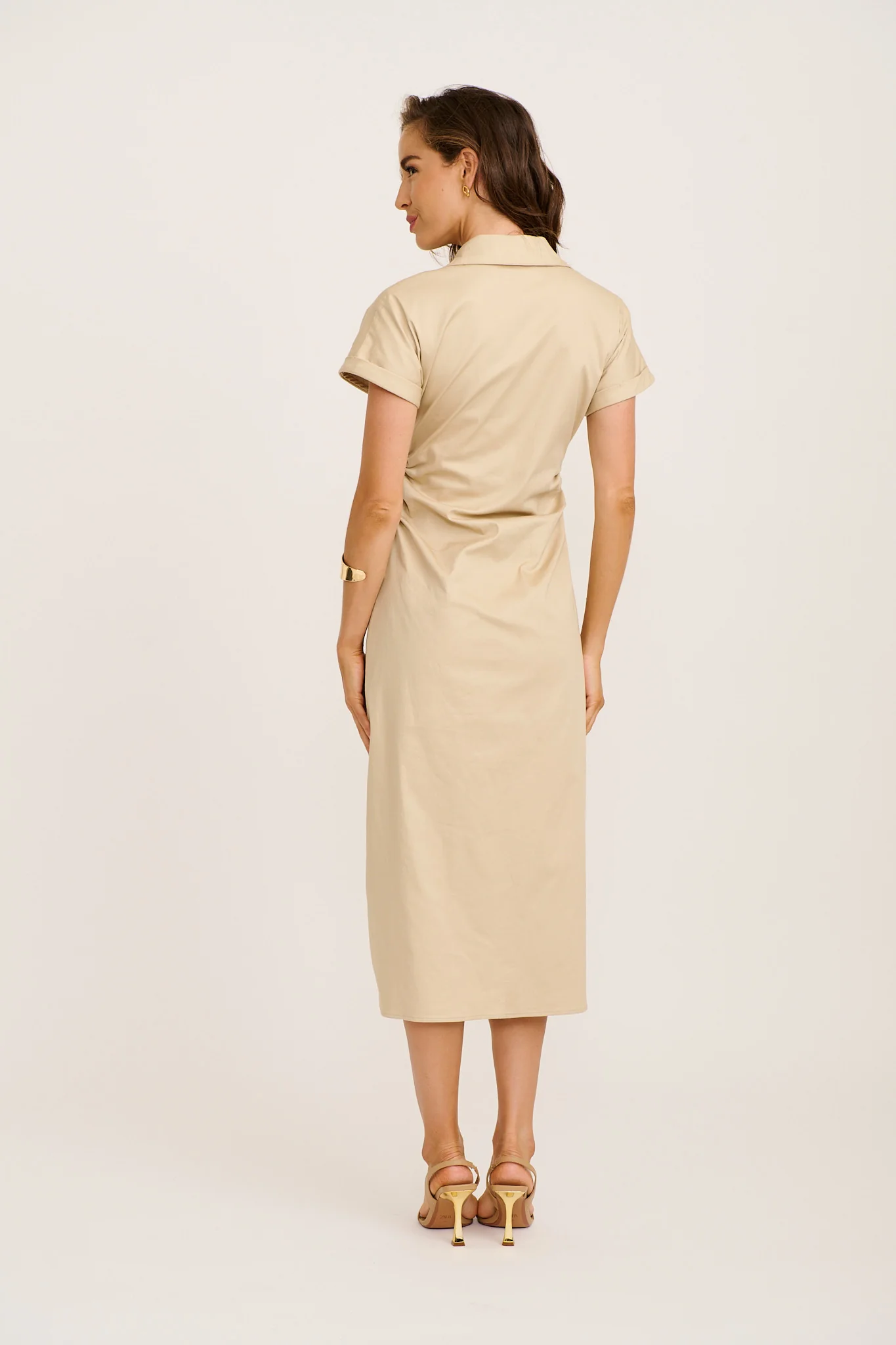 Inspiring Midi Shirt Dress in Beige Cotton Blend - Image 8