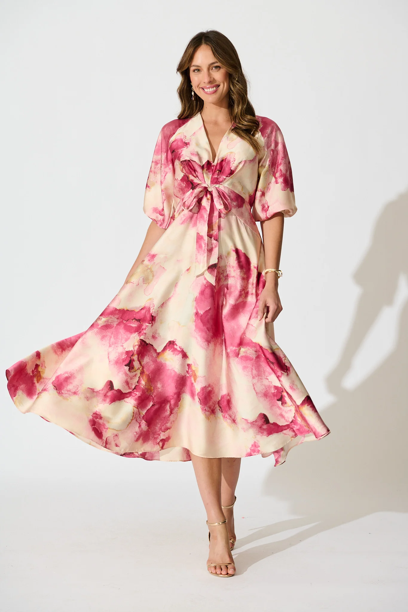 Iris Belle Maxi Dress in Magenta Watercolour Satin