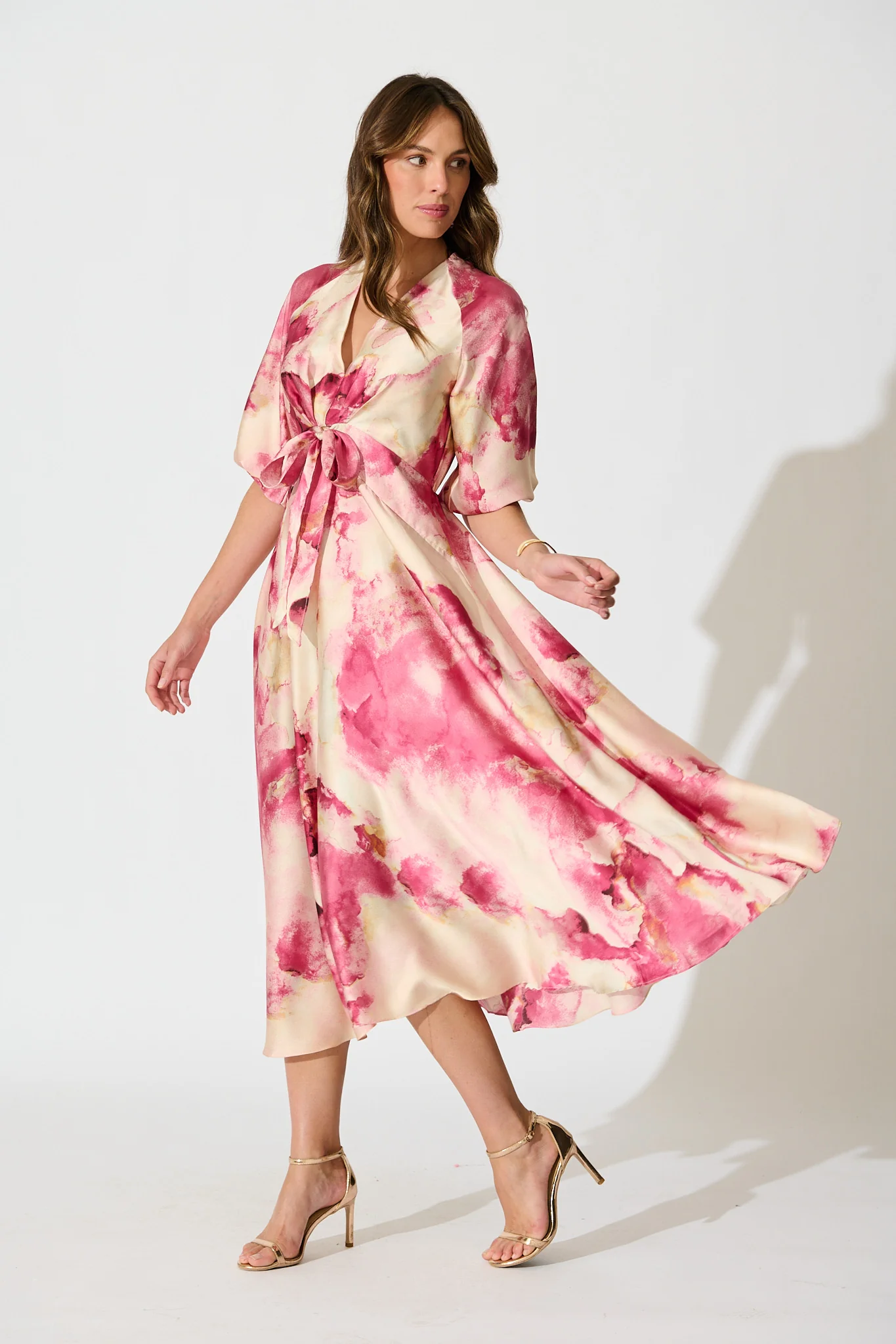 Iris Belle Maxi Dress in Magenta Watercolour Satin - Image 3
