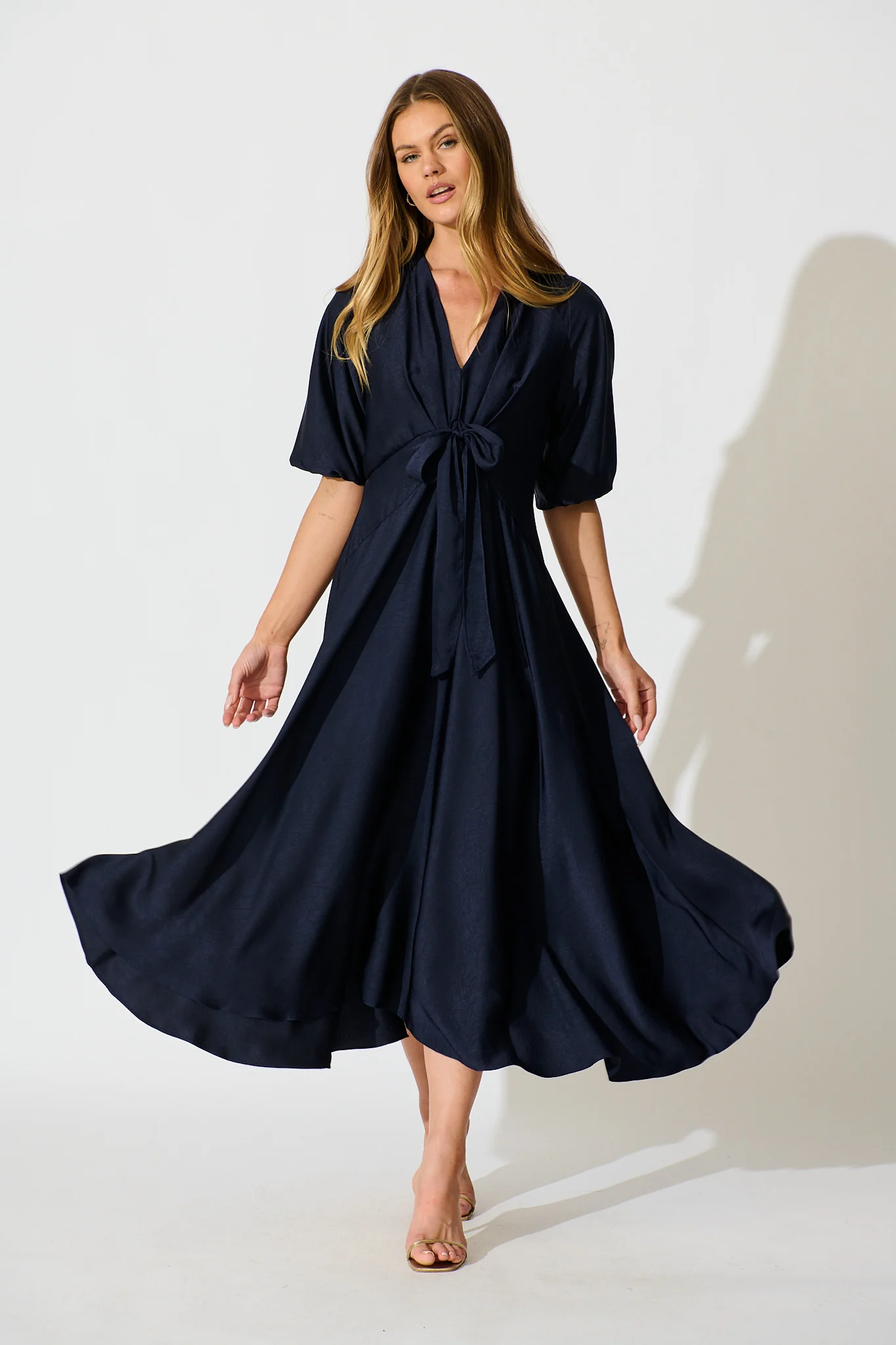 Iris Belle Maxi Dress in Navy Satin