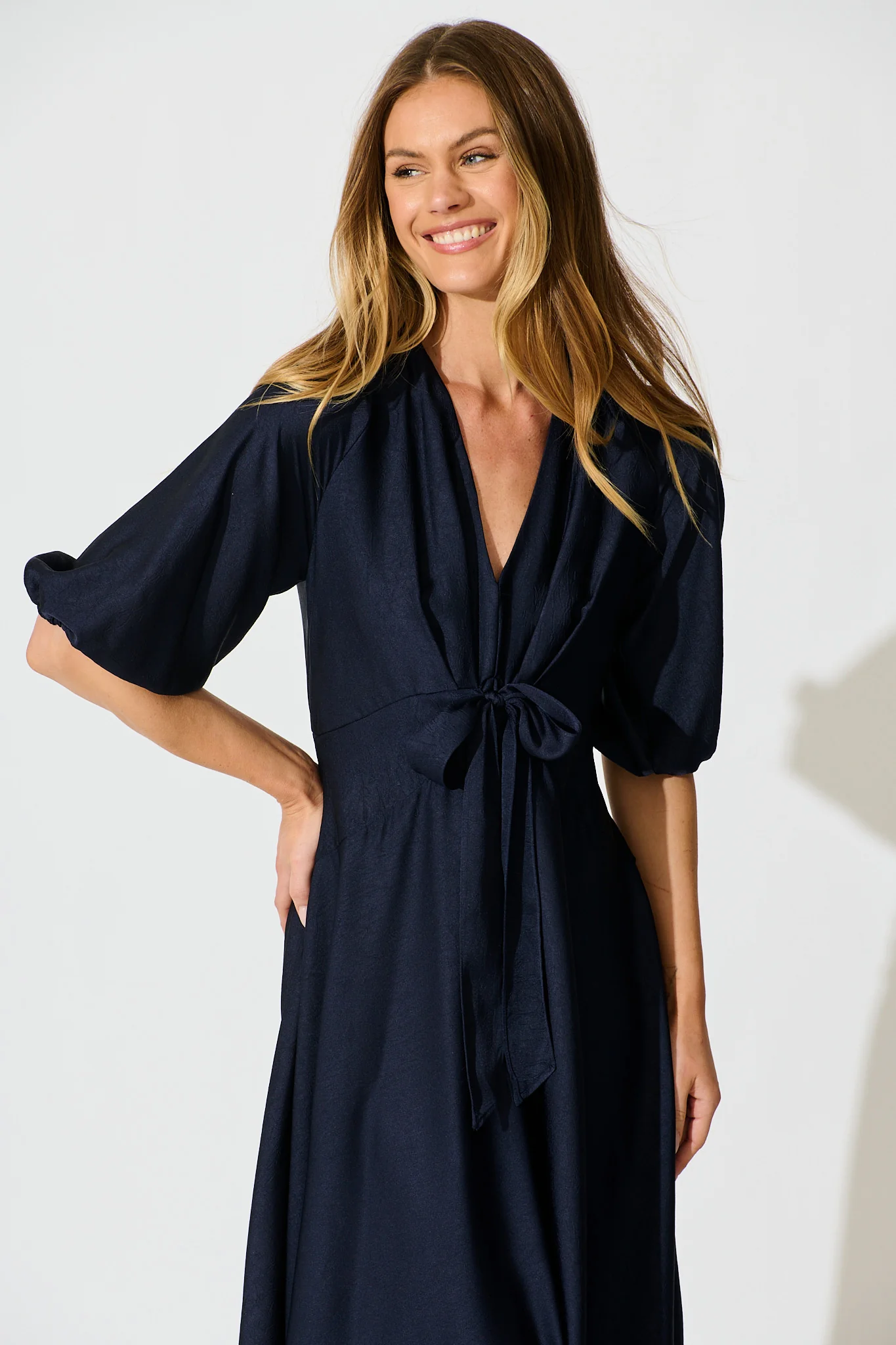 Iris Belle Maxi Dress in Navy Satin - Image 2