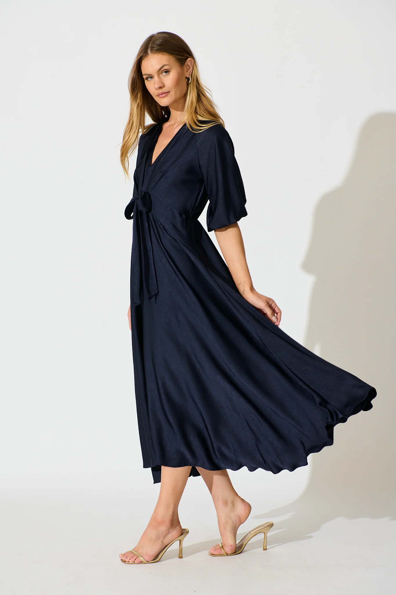 Iris Belle Maxi Dress in Navy Satin - Image 3