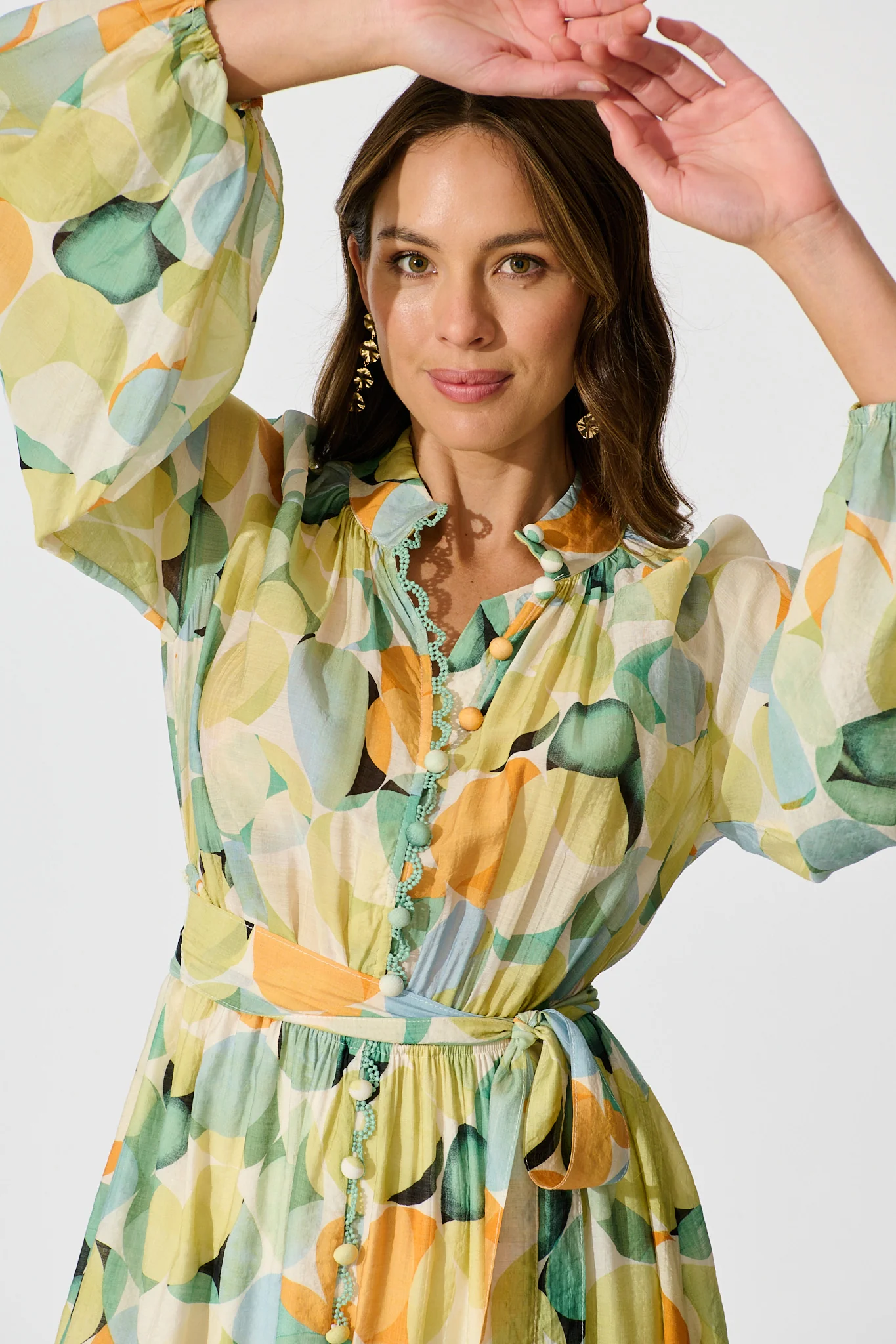 Isabeau Midi Dress in Green with Multi Watercolour Spot - Image 5
