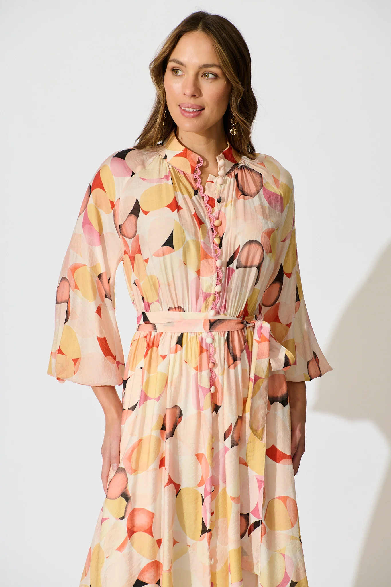 Isabeau Midi Dress in Pink with Multi Watercolour Spot - Image 2
