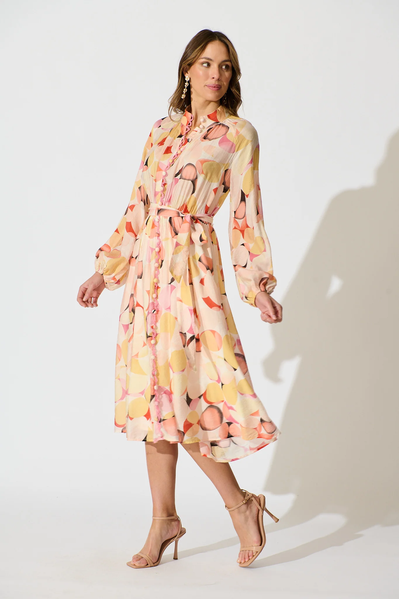 Isabeau Midi Dress in Pink with Multi Watercolour Spot - Image 3