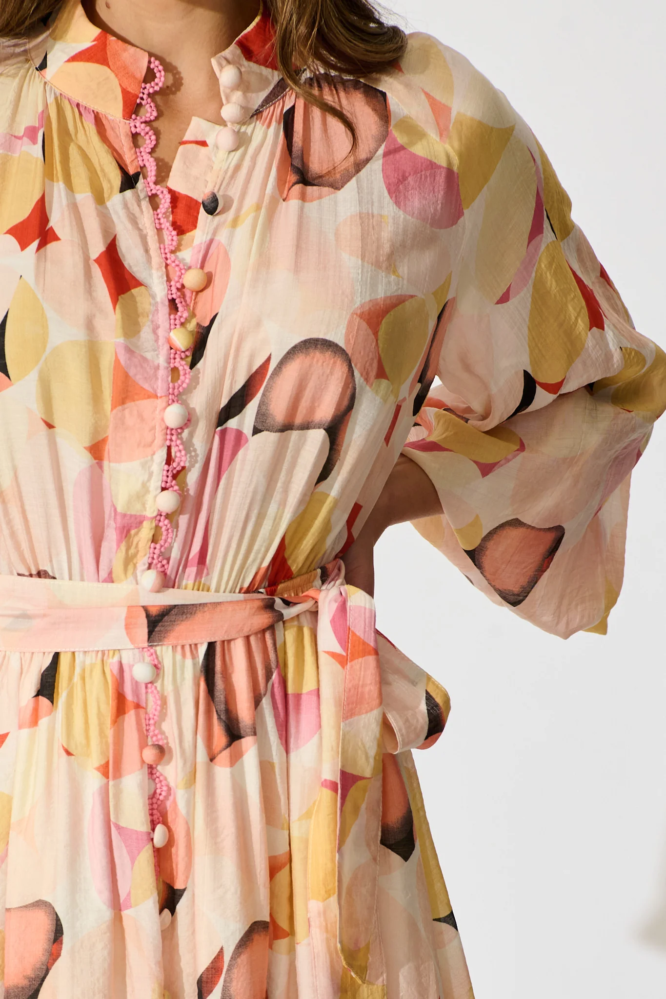 Isabeau Midi Dress in Pink with Multi Watercolour Spot - Image 5