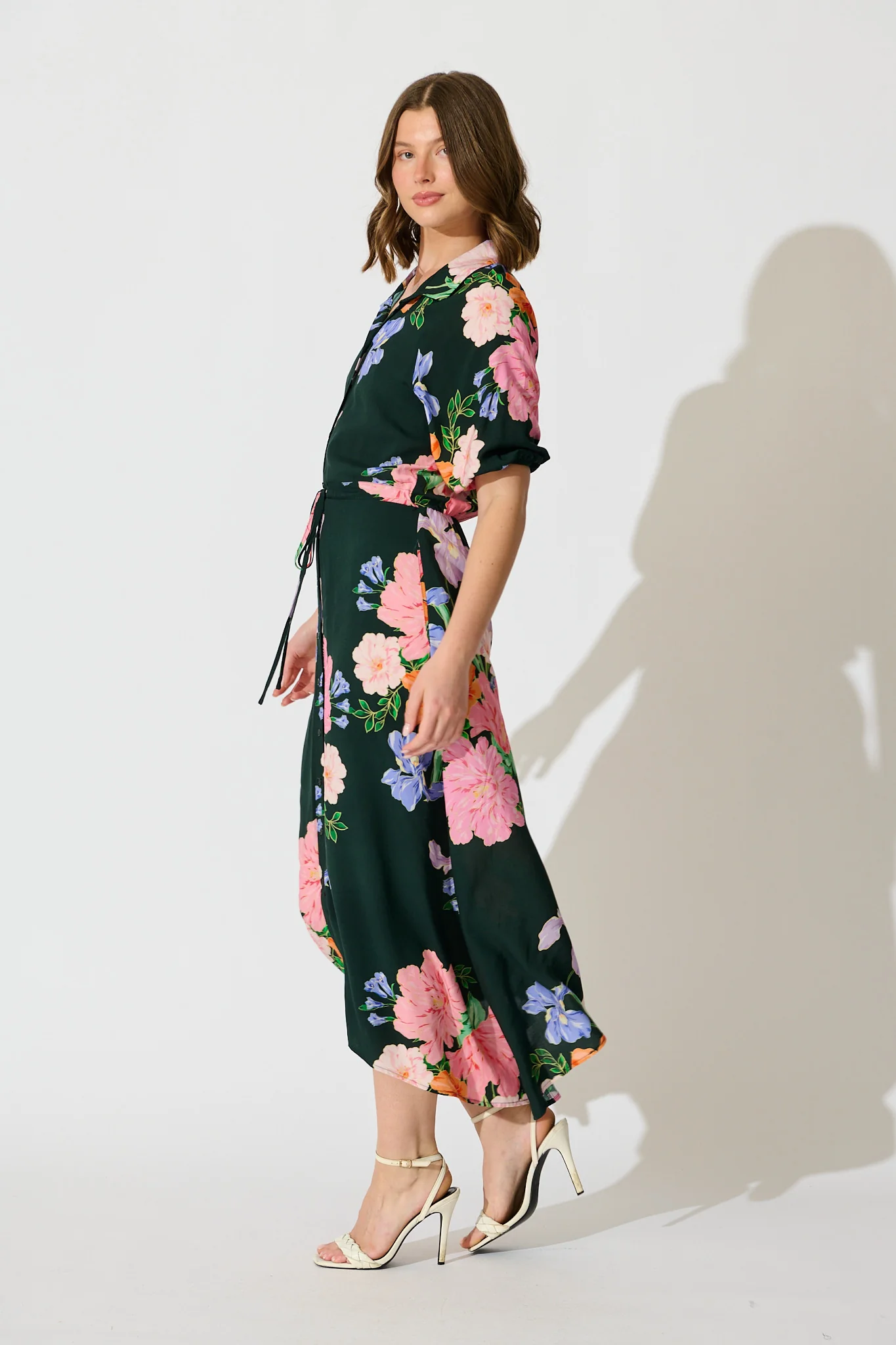 Isla Botanica Midi Shirt Dress in Green with Multi Floral - Image 7