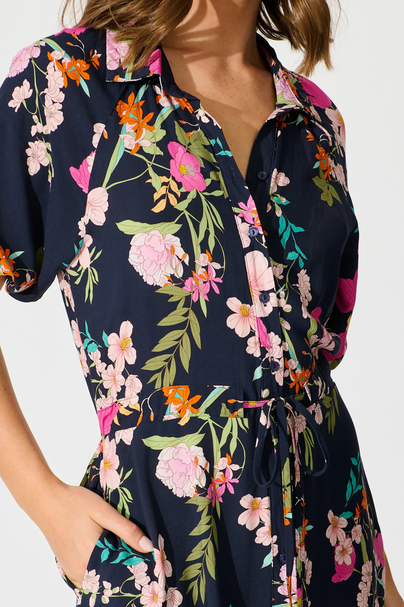 Isla Botanica Midi Shirt Dress in Navy Multi Floral - Image 5