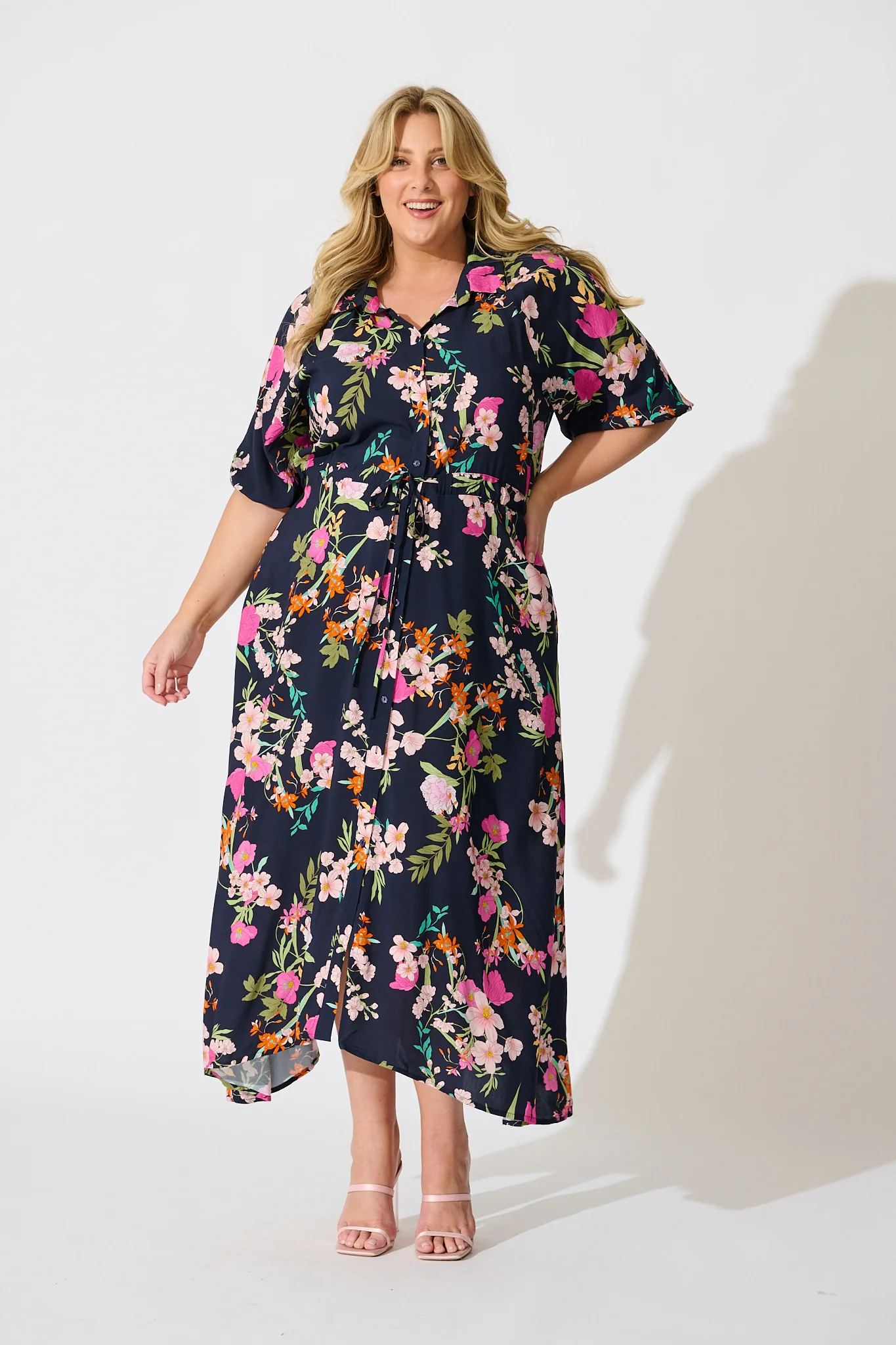 Isla Botanica Midi Shirt Dress in Navy Multi Floral - Image 7