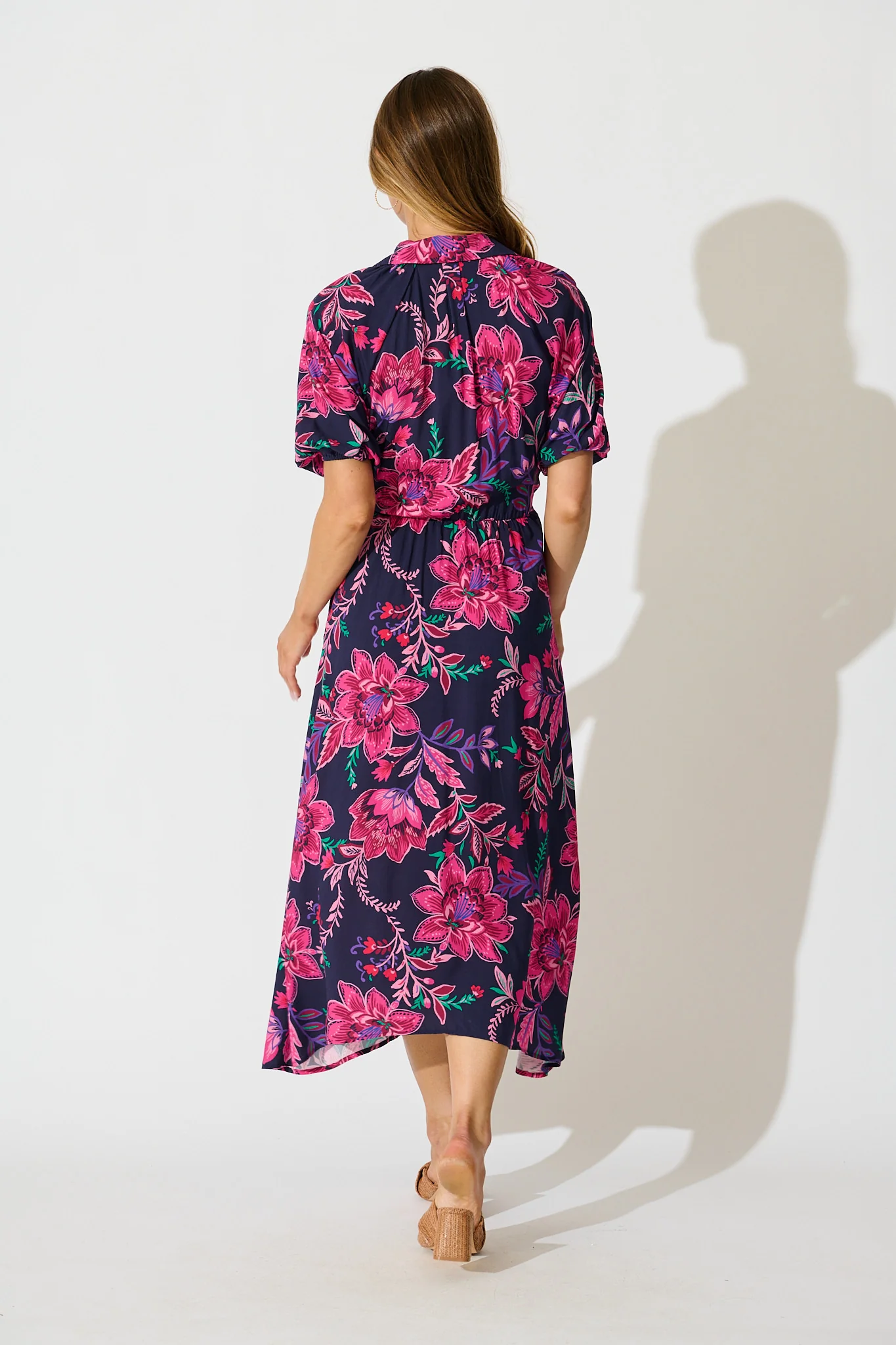 Isla Botanica Midi Shirt Dress in Navy with Pink Floral - Image 7