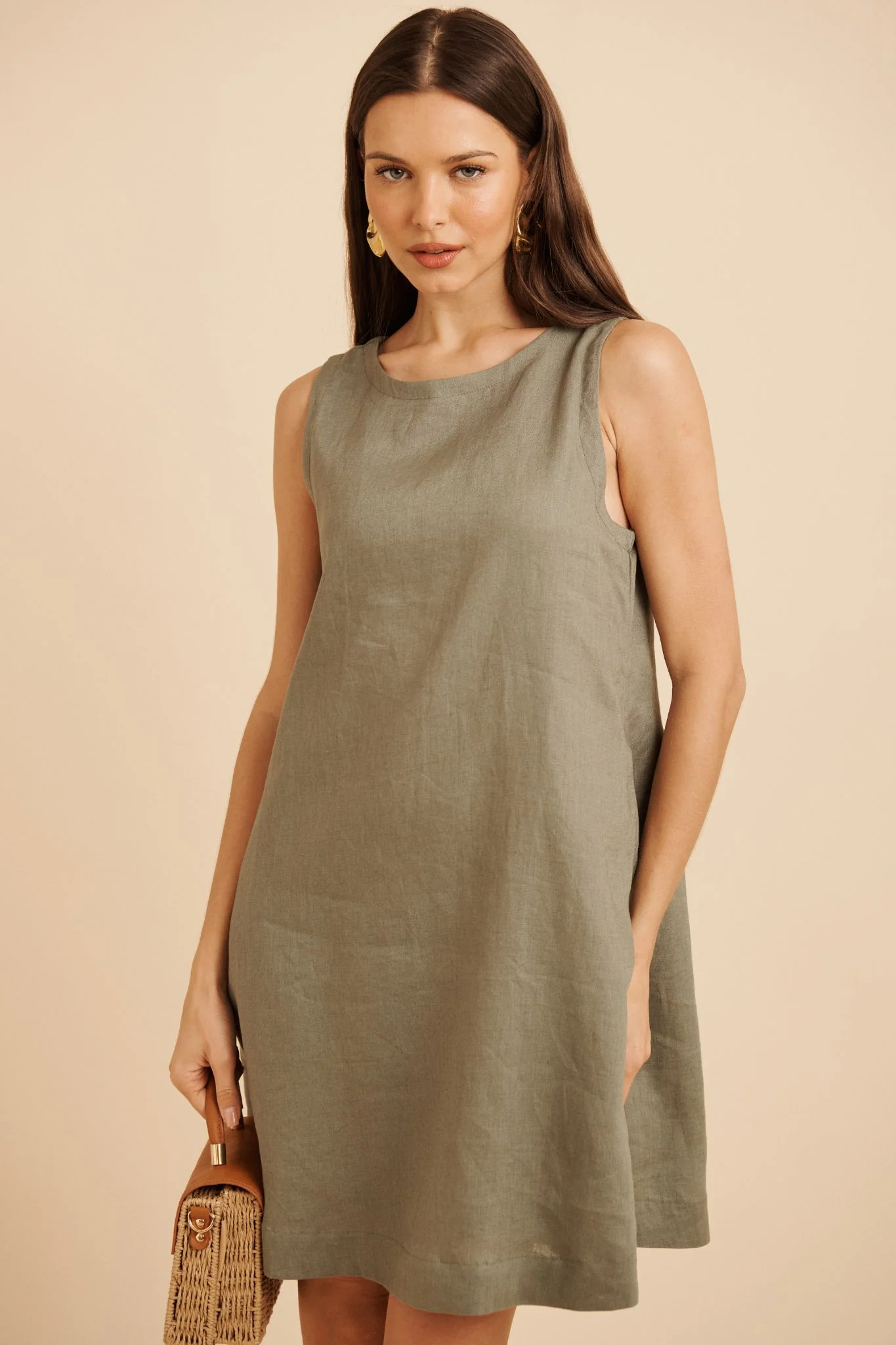 Island Dreamer Dress in Khaki Linen - Image 2