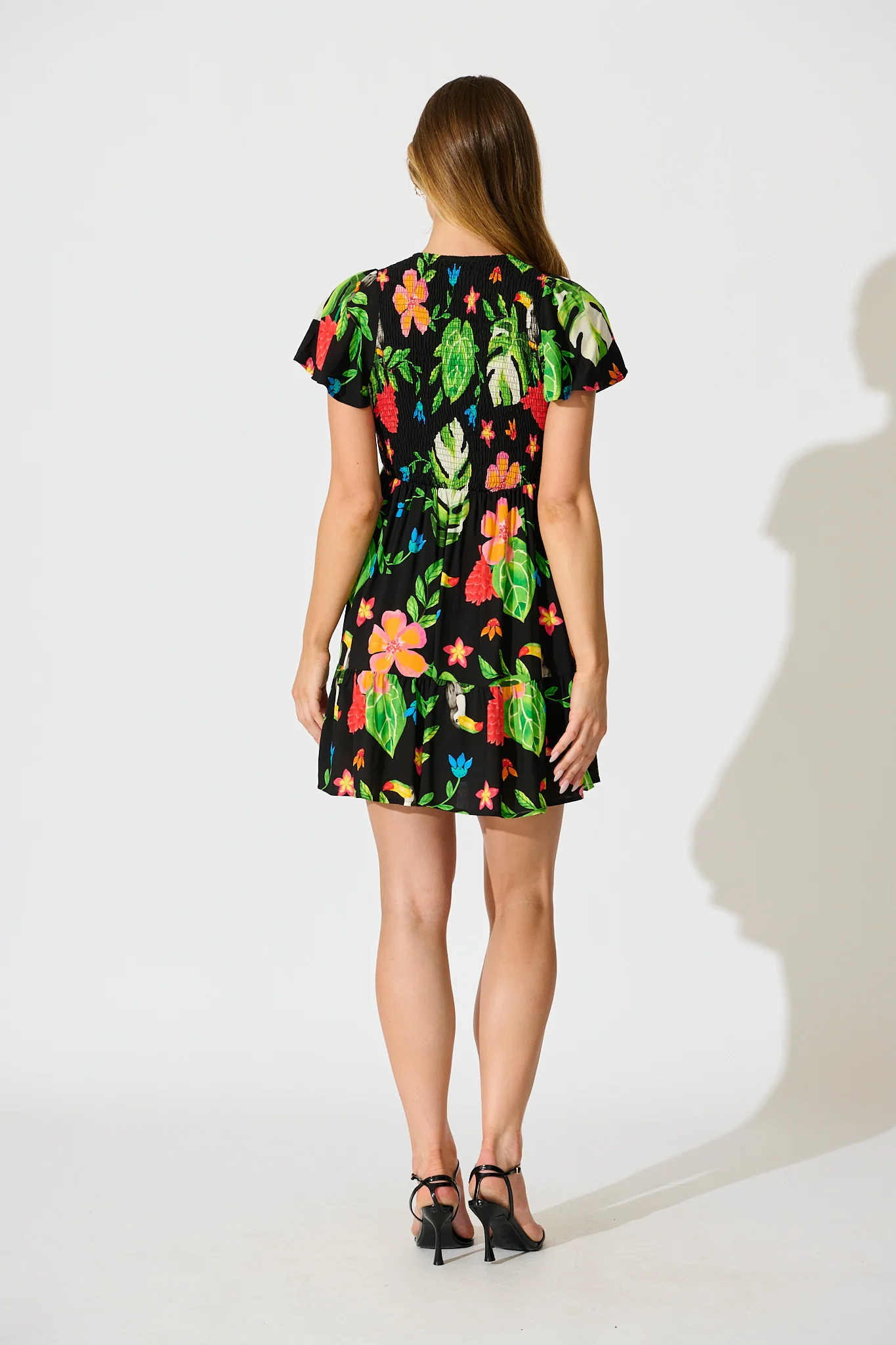 Island Escape Dress in Black with Multi Tropical Print - Image 4