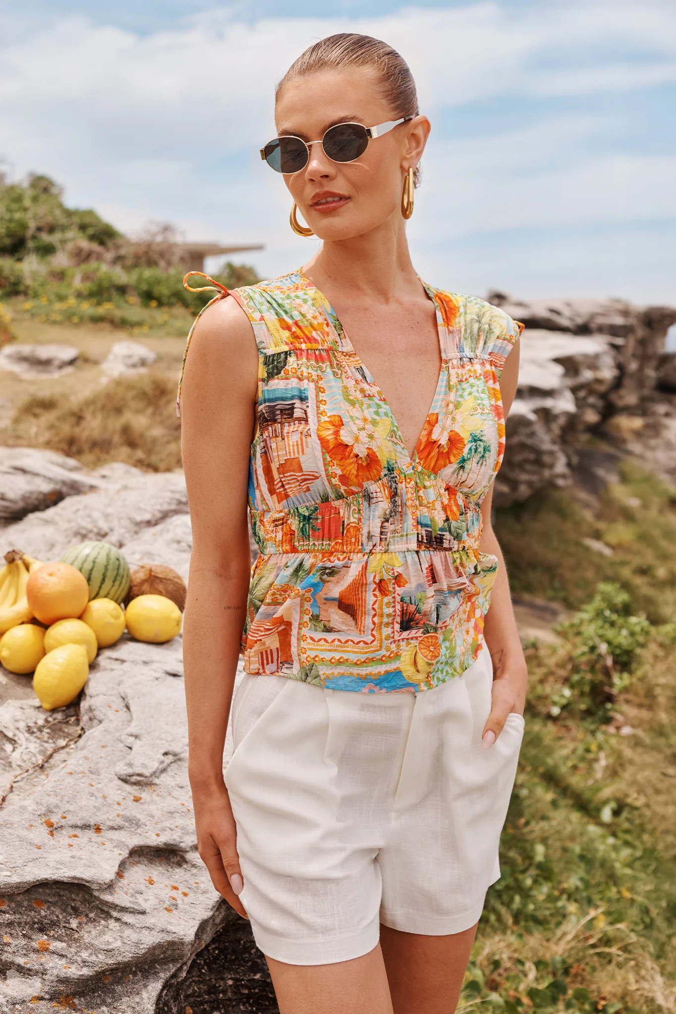 Island Sway Top in Multi Postcard Print - Image 4