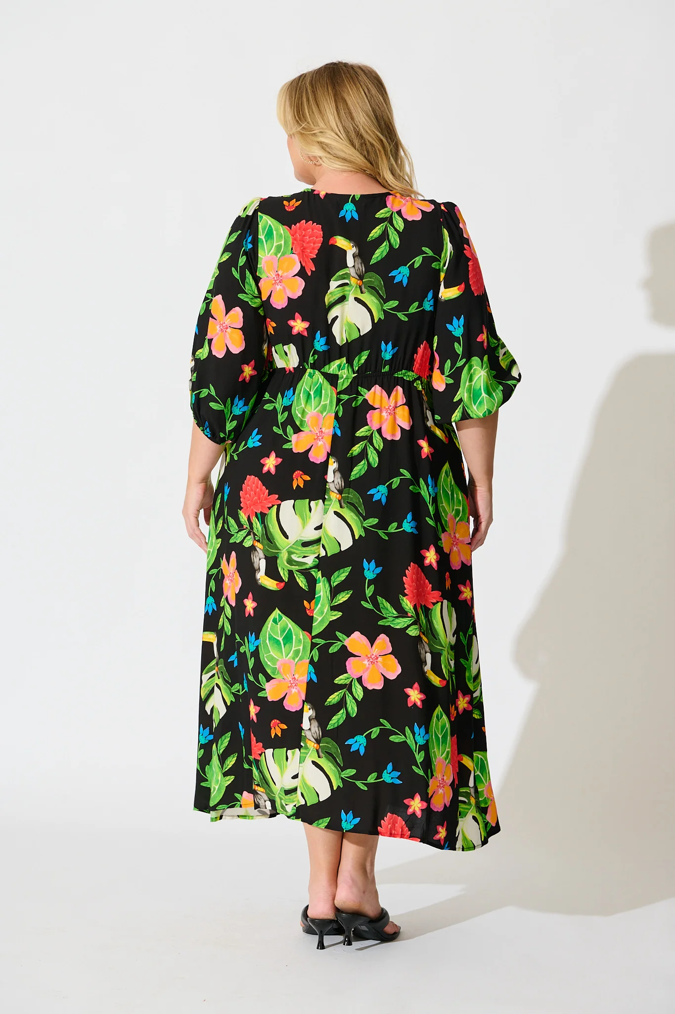 Island Tropic Maxi Dress in Black with Multi Tropical Print - Image 9