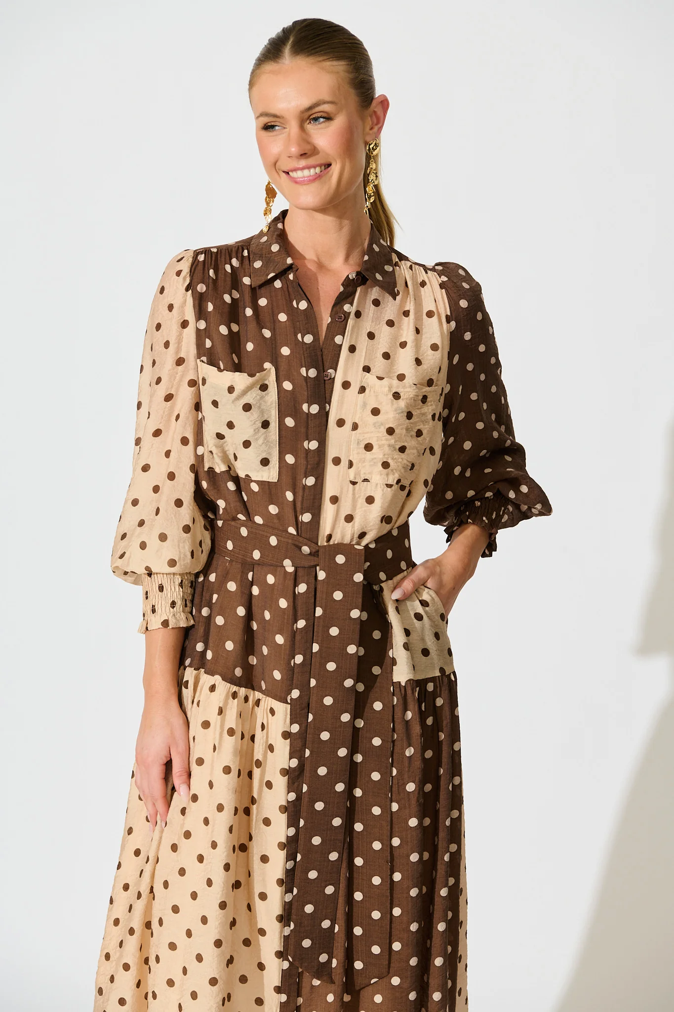 Isley Midi Shirt Dress in Multi Brown Polka Dot - Image 2