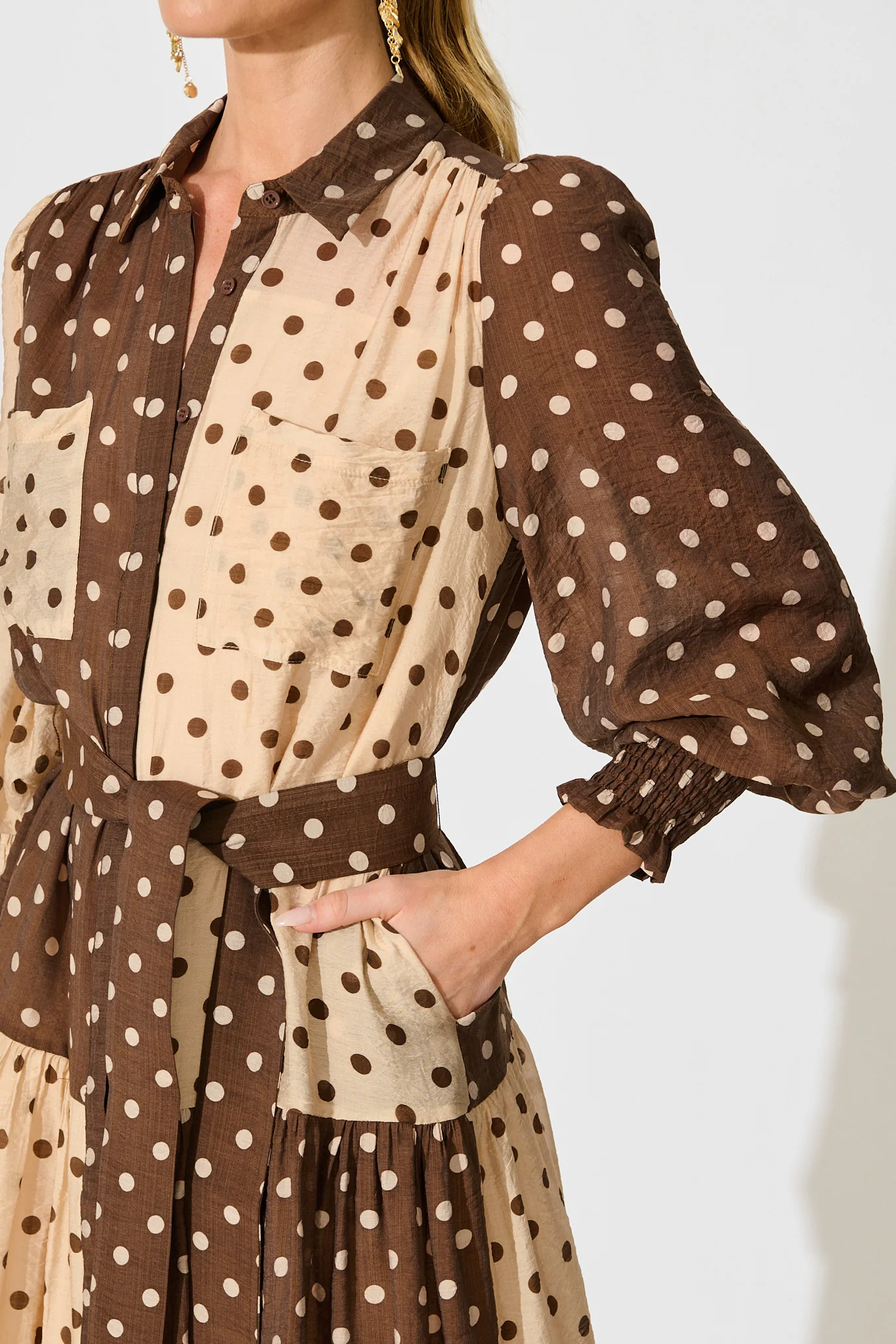 Isley Midi Shirt Dress in Multi Brown Polka Dot - Image 5