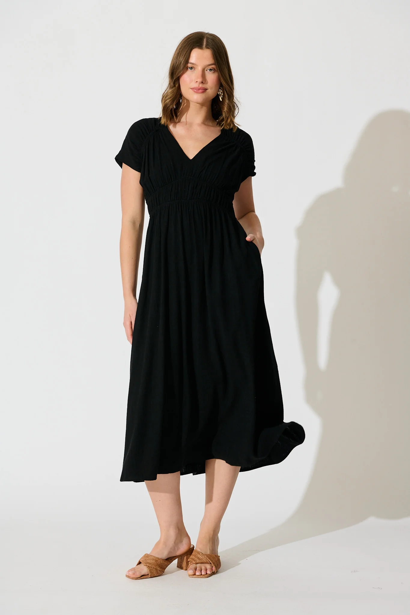 Ismaria Midi Dress in Black Linen Blend
