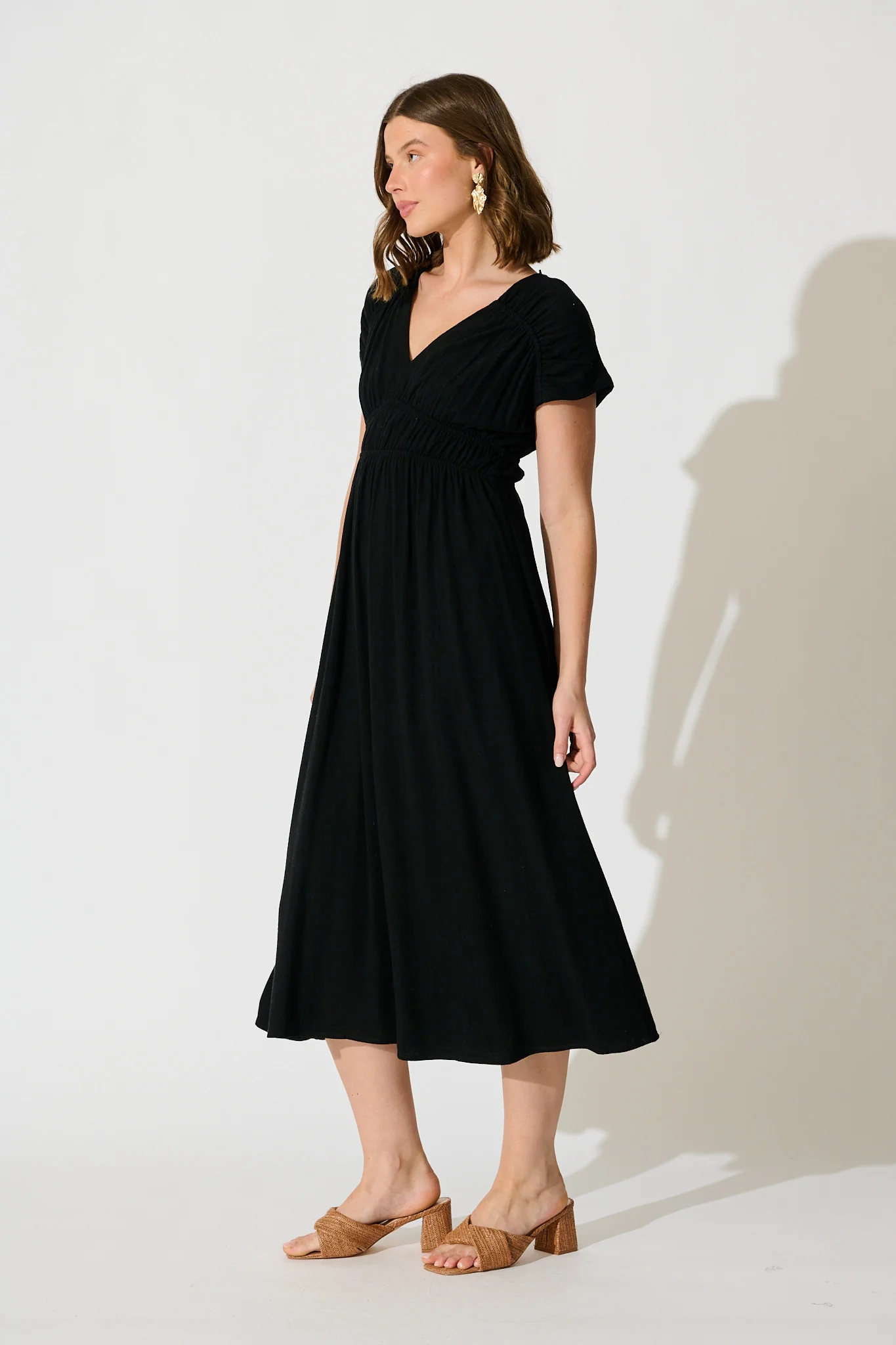 Ismaria Midi Dress in Black Linen Blend - Image 3