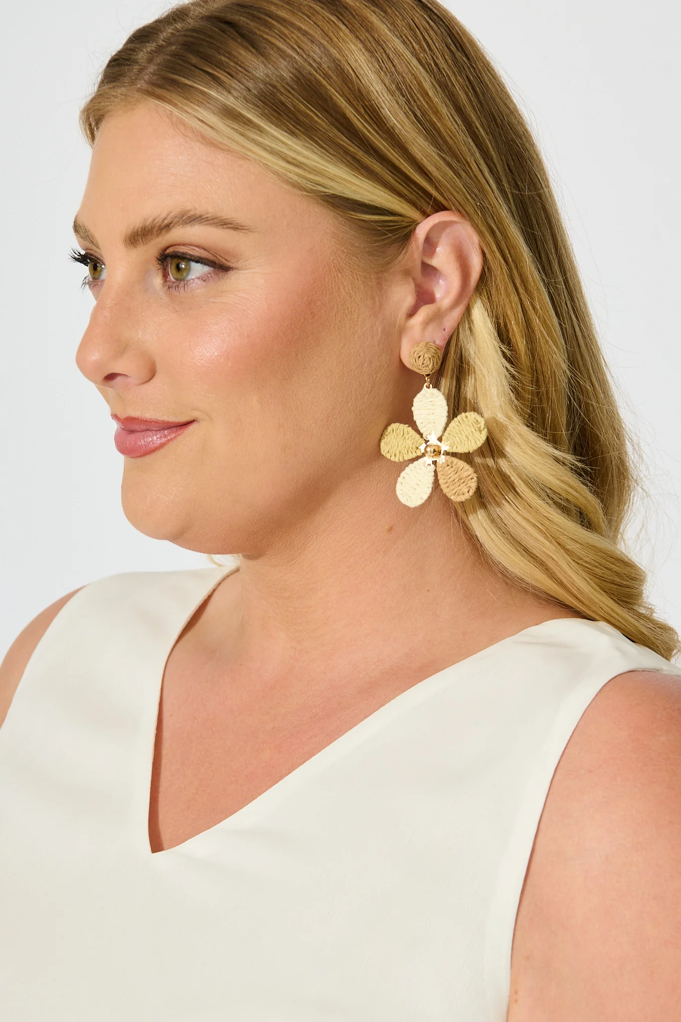 Isolde Drop Earrings in Multi Brown Raffia - Image 5