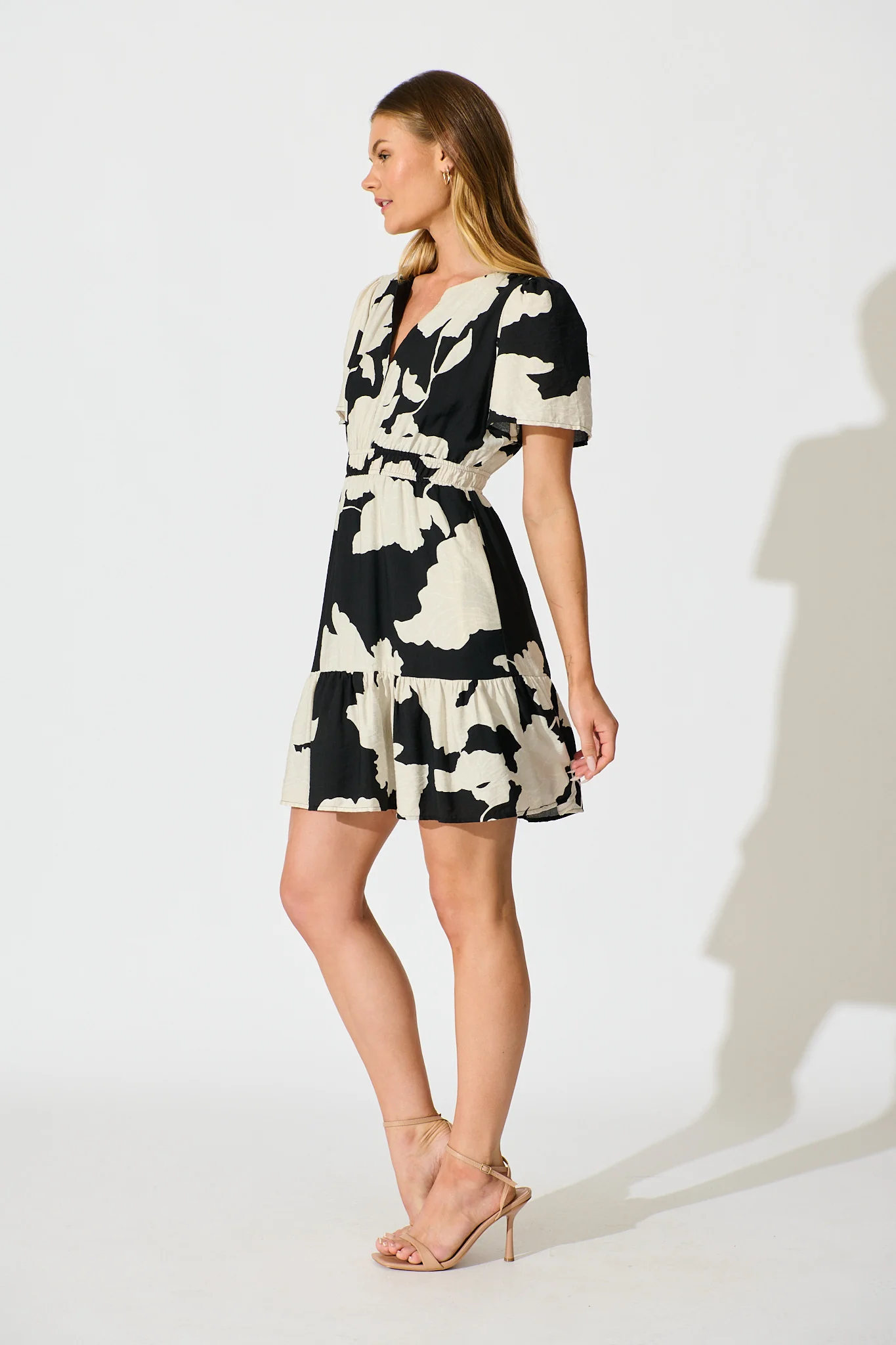 Isra Dress in Black with Cream Print - Image 3