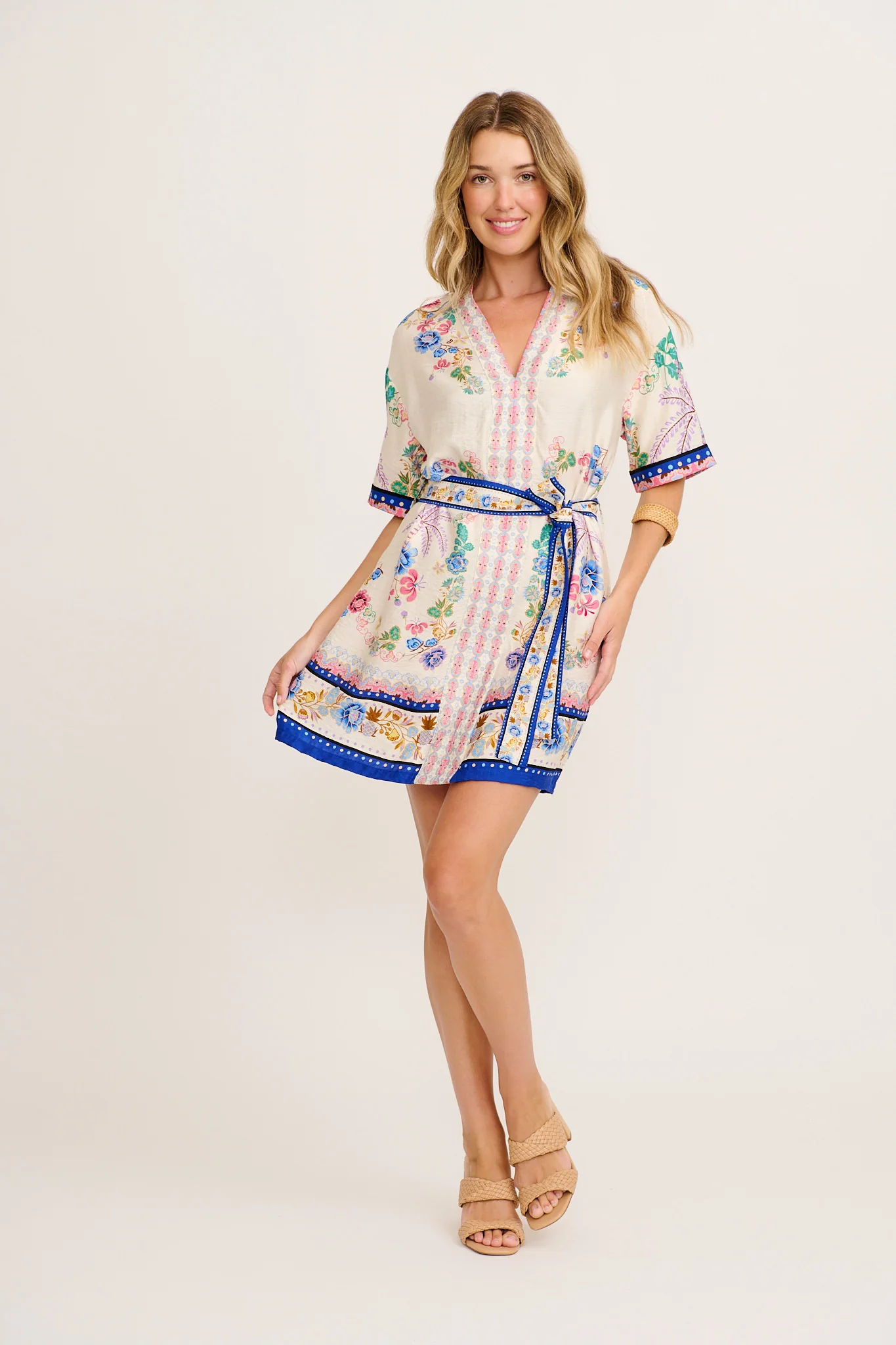 Ivie Dress in Cream and Multi Floral Linen Blend