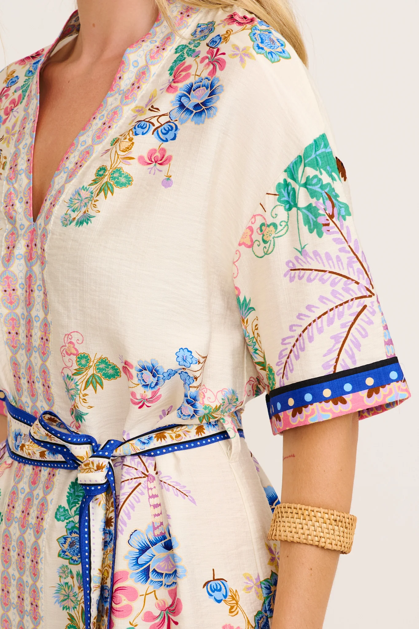 Ivie Dress in Cream and Multi Floral Linen Blend - Image 5