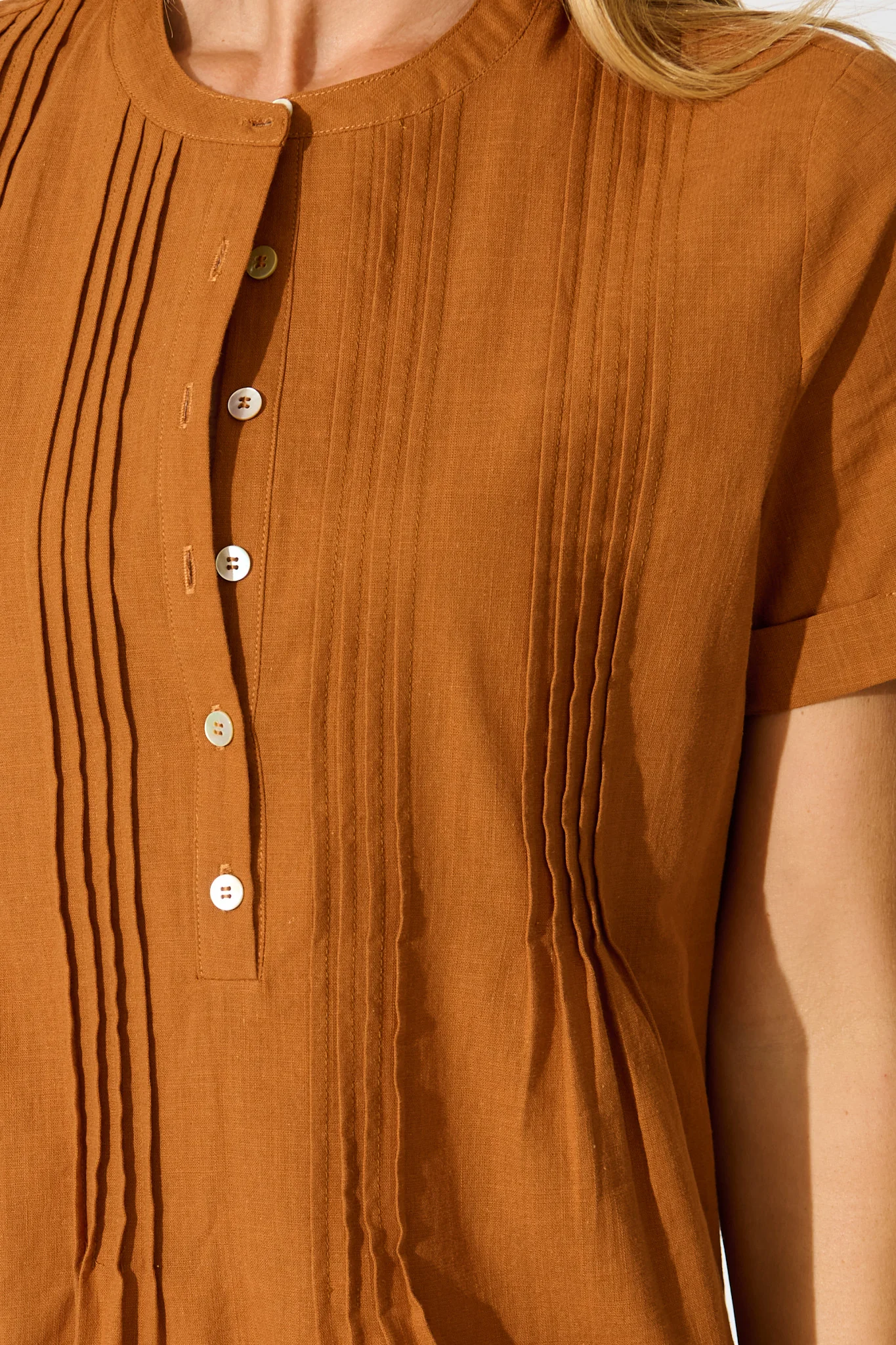 Ivory Fields Smock Dress in Camel Brown Cotton - Image 5