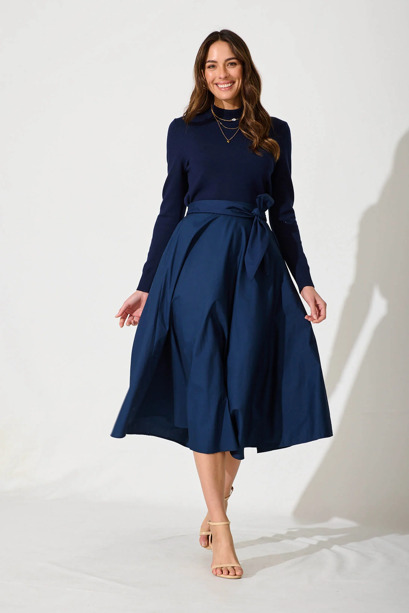 Ivy Midi Skirt In Navy Cotton - Image 7