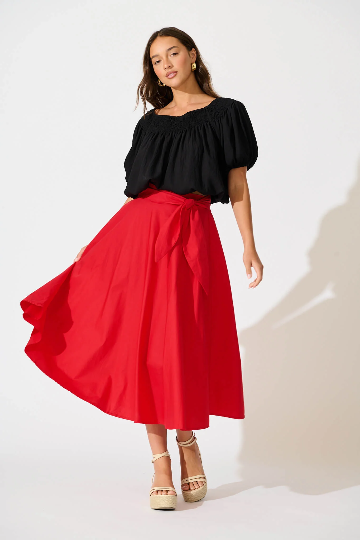 Ivy Midi Skirt In Red Cotton - Image 4