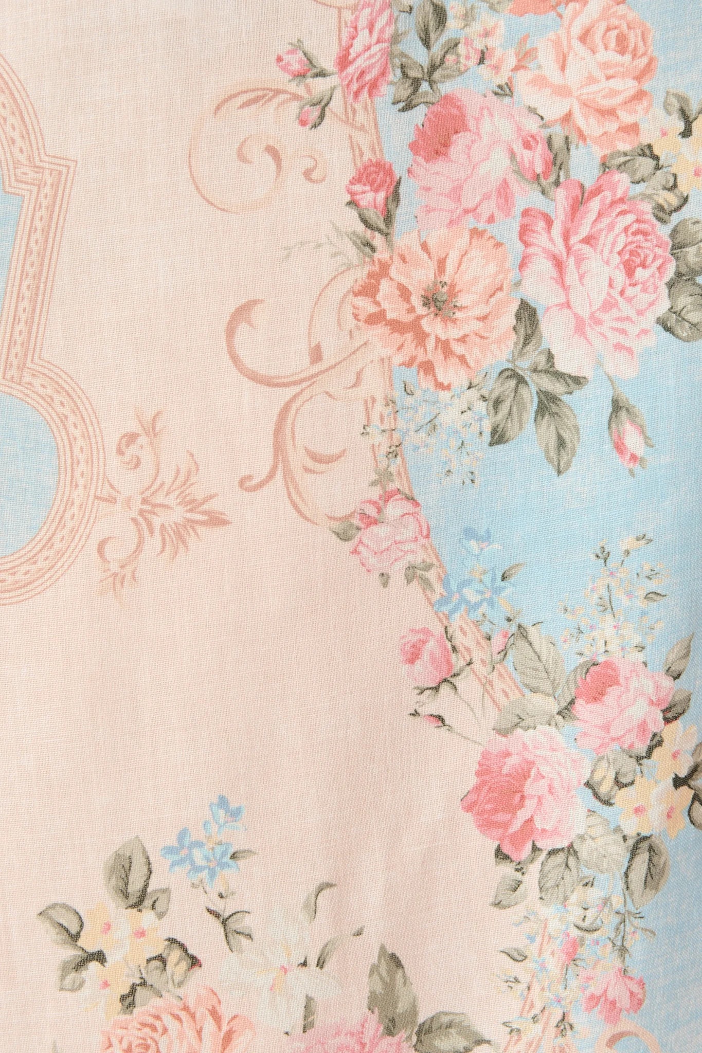 Izara Midi Dress in Pink and Blue Placement Linen Blend - Image 6