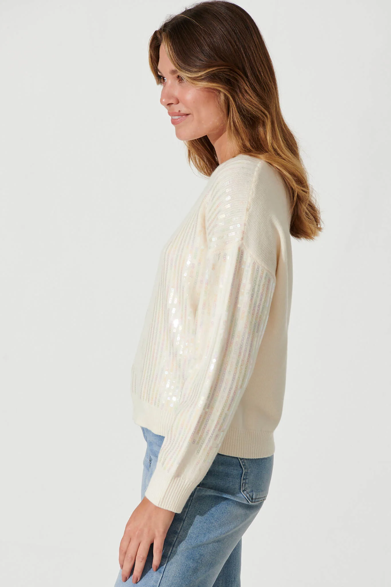 Jackson Knit In Cream Sequin Wool Blend - Image 6