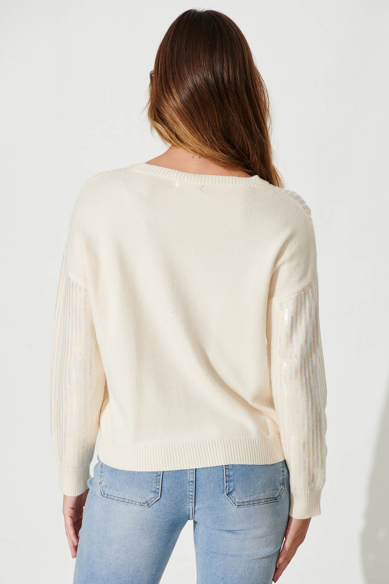 Jackson Knit In Cream Sequin Wool Blend - Image 7