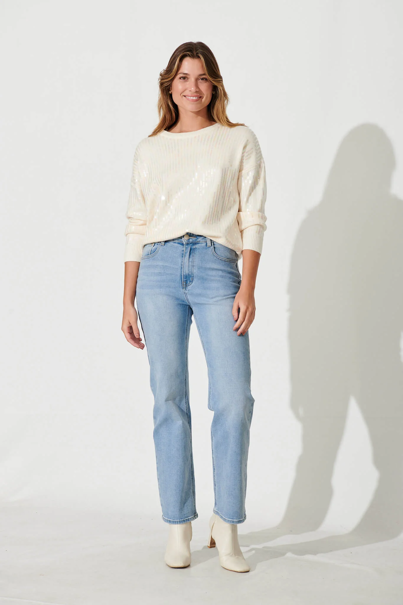 Jackson Knit In Cream Sequin Wool Blend - Image 8