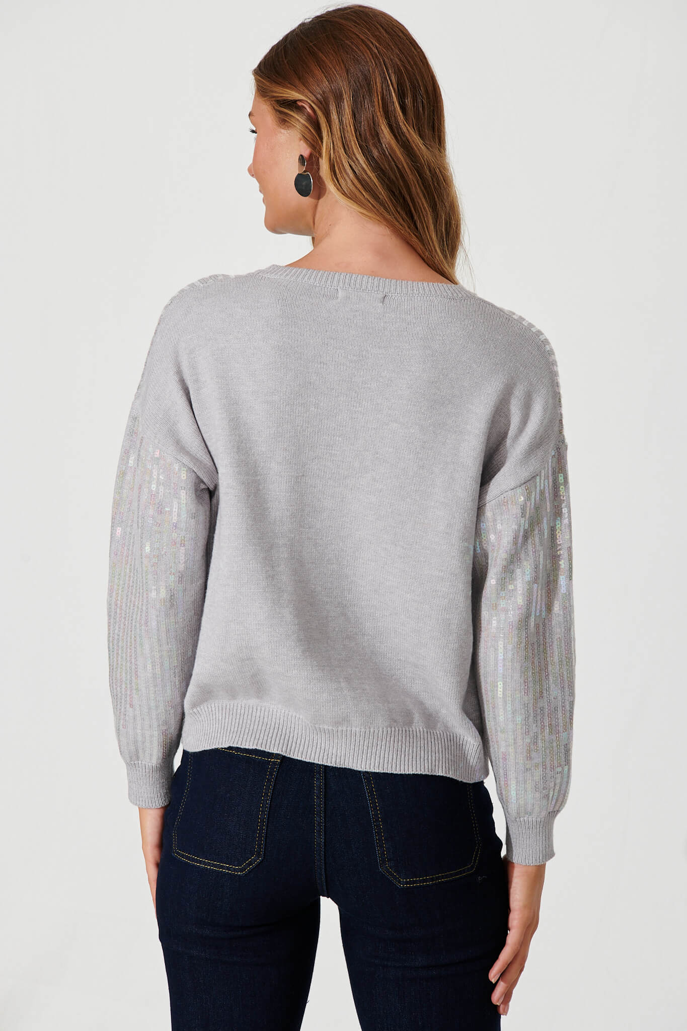 Jackson Knit In Grey Sequin Wool Blend - Image 3